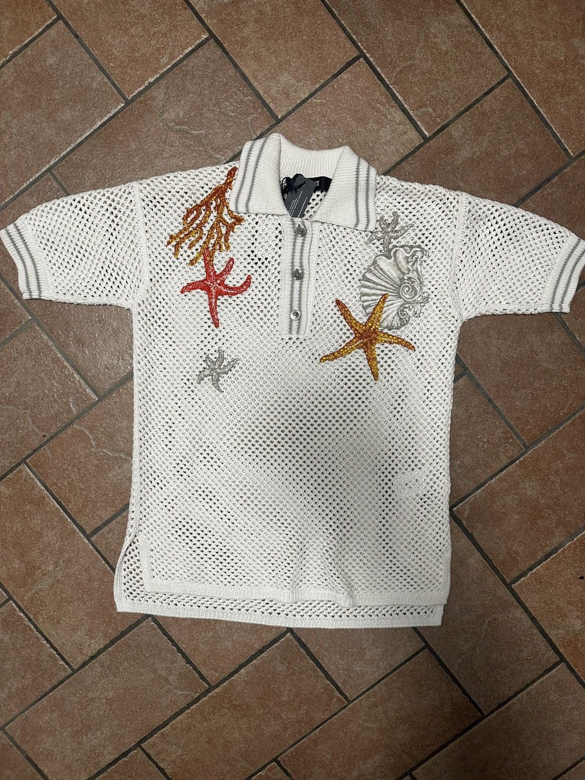 Versace Versace Crochet Knit Polo Shirt Size XS / US 0-2 / IT 36-38 - 1 Thumbnail