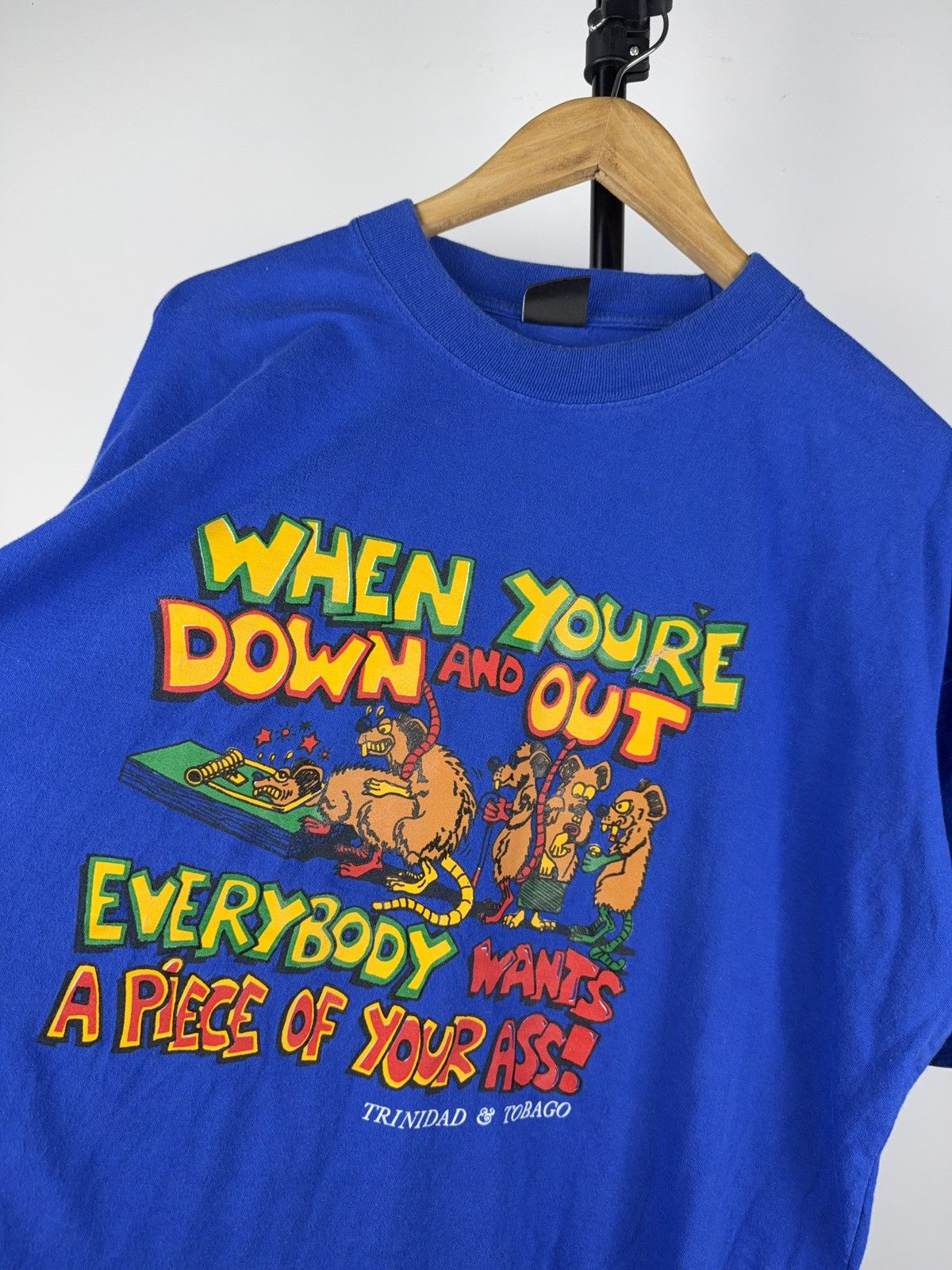 Vintage Funny Rat Cartoon Tee “Piece of Your Ass!” Trinidad XL Size US XL / EU 56 / 4 - 2 Thumbnail
