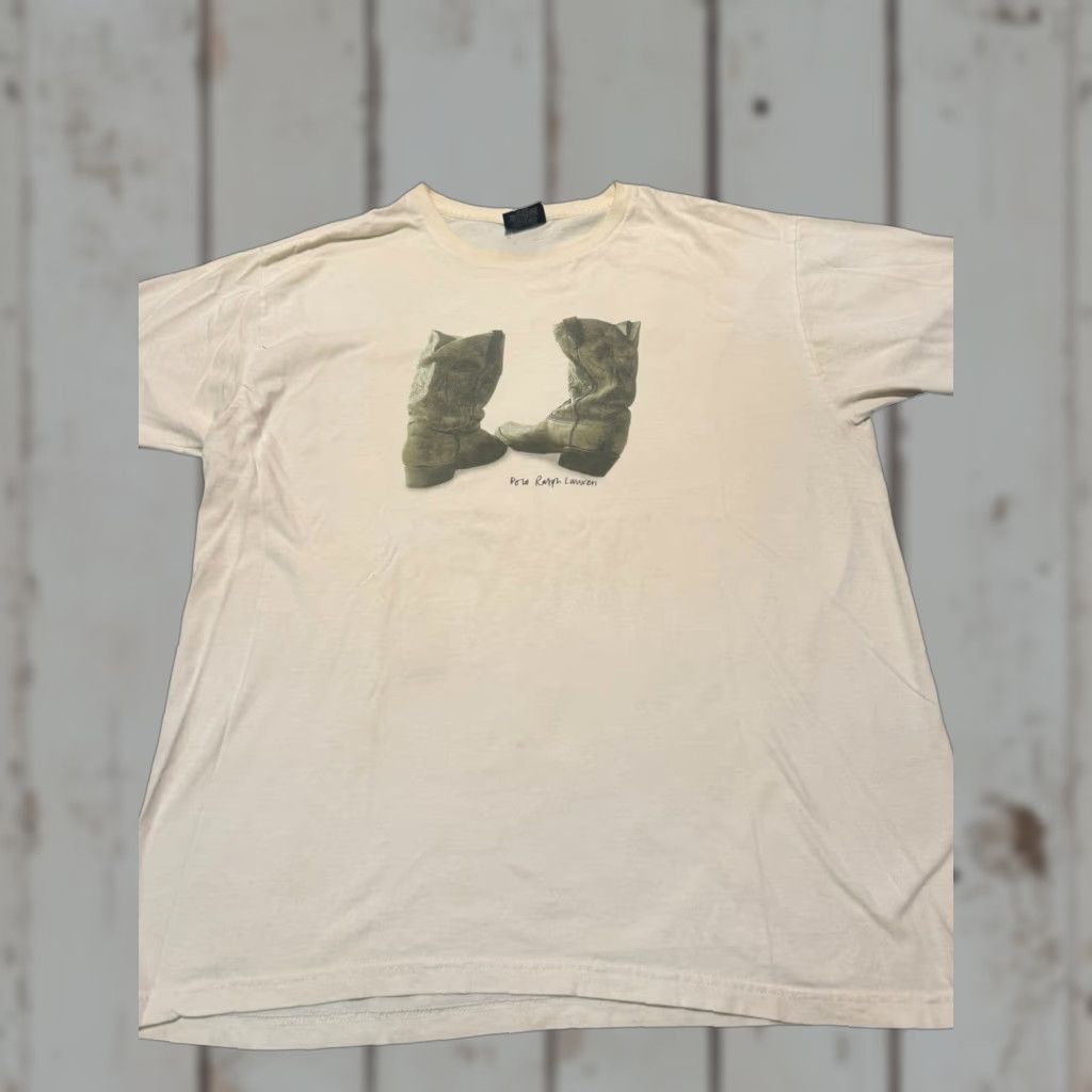 Polo Ralph Lauren VINTAGE Polo Ralph Lauren White Cowboy Boots Photo Oversize T-shirt Medium Men Shirt 90s Oversized Casual Cotton Crew Neck Short Sleeve Size US M / EU 48-50 / 2 - 1 Thumbnail