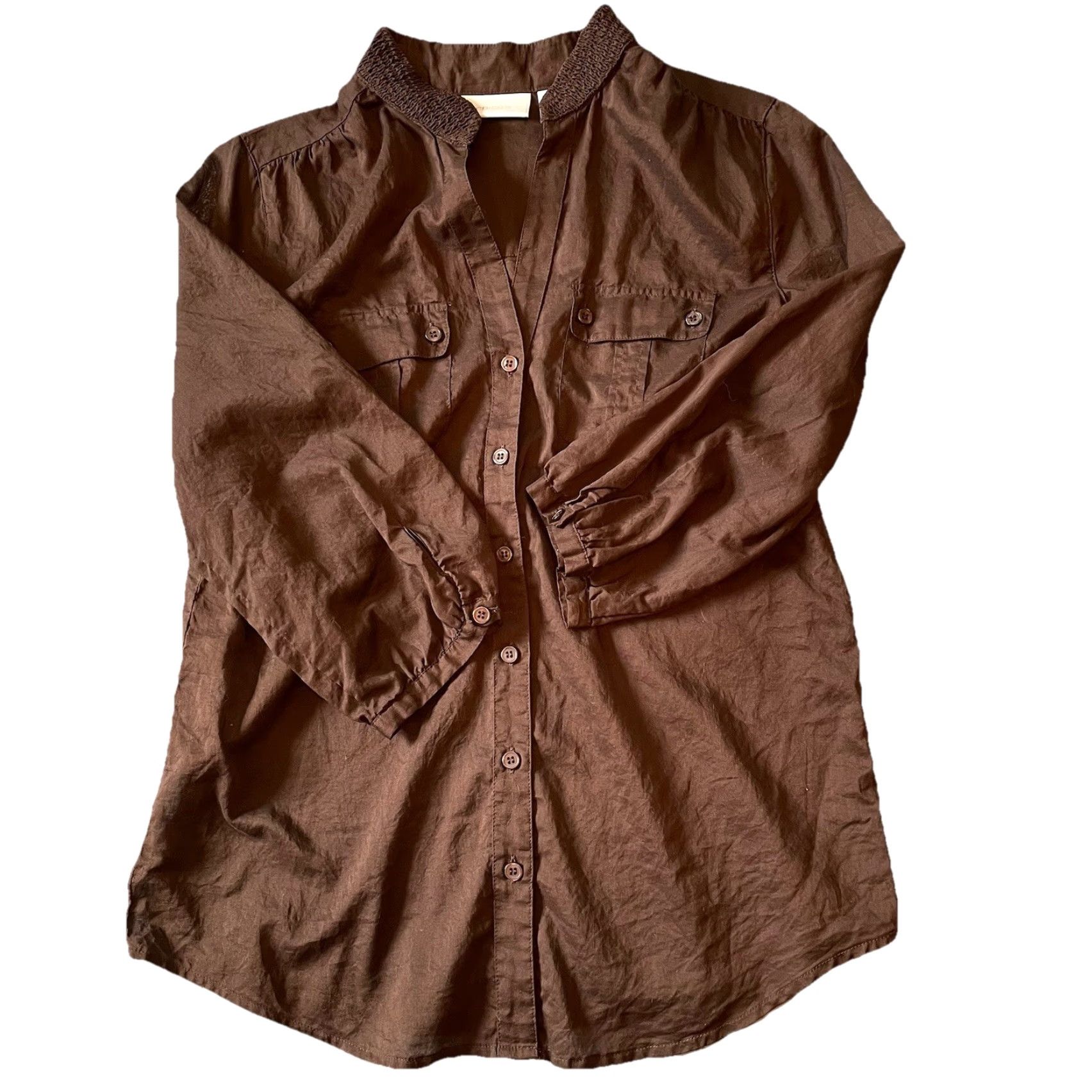 Vintage Chico’s Button-Up Shirt Brown Cotton 3/4 Sleeve Small Chico’s 0 Women Regular Size Small Button-Up Casual Knits Lightweight Pockets Size S / US 4 / IT 40 - 3 Thumbnail