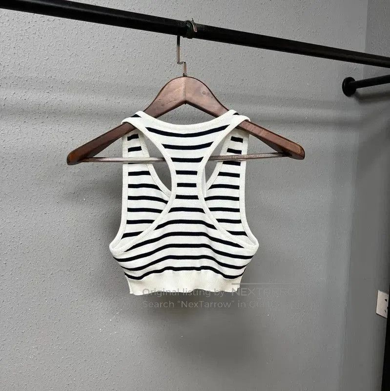 Miu Miu Miu Miu White Cotton Striped Crop Top . Size M / US 6-8 / IT 42-44 - 2 Thumbnail