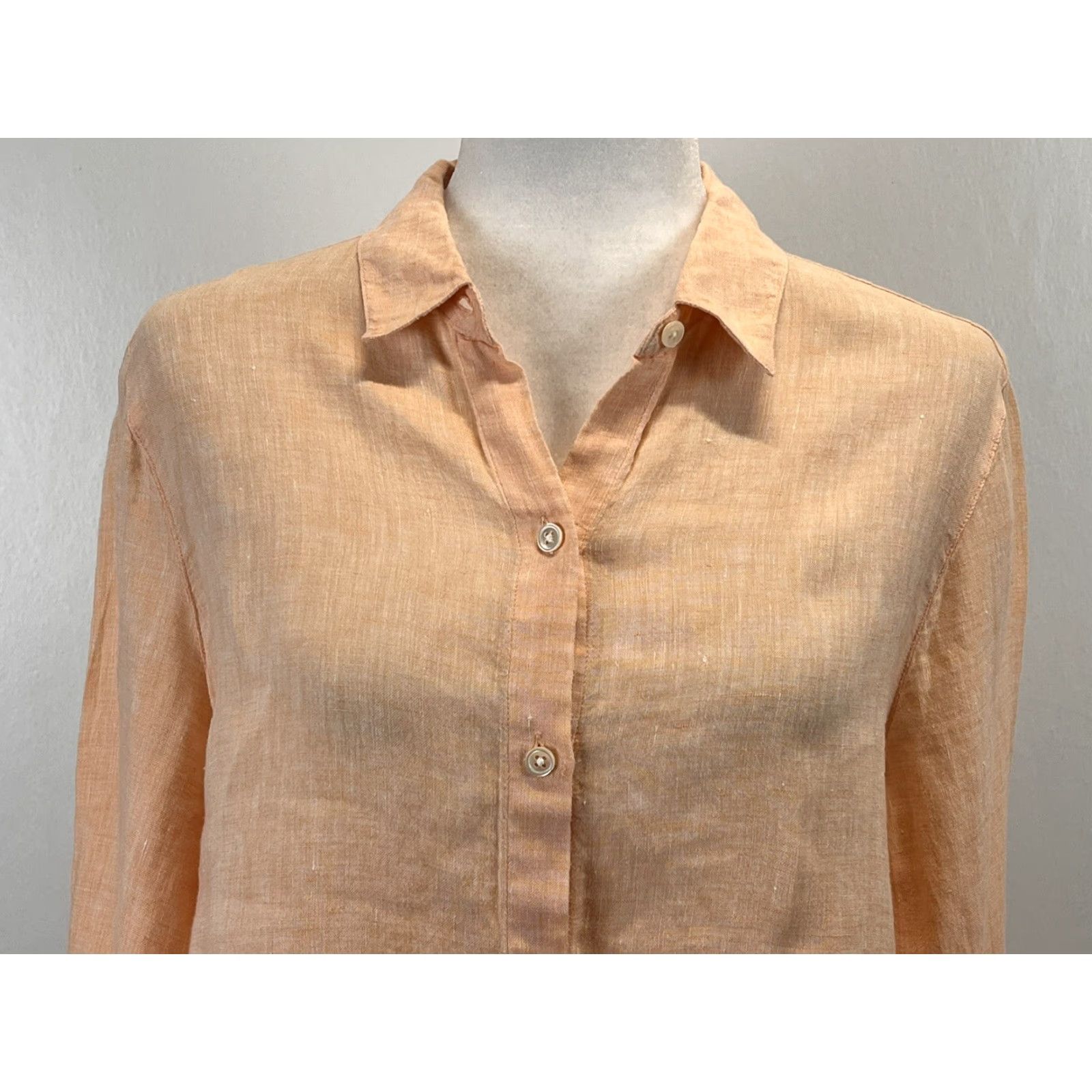 J. Jill J. Jill Shirt Women Sz Small Linen Peach Beach Summer Coastal Button Up Love Size S / US 4 / IT 40 - 5 Thumbnail