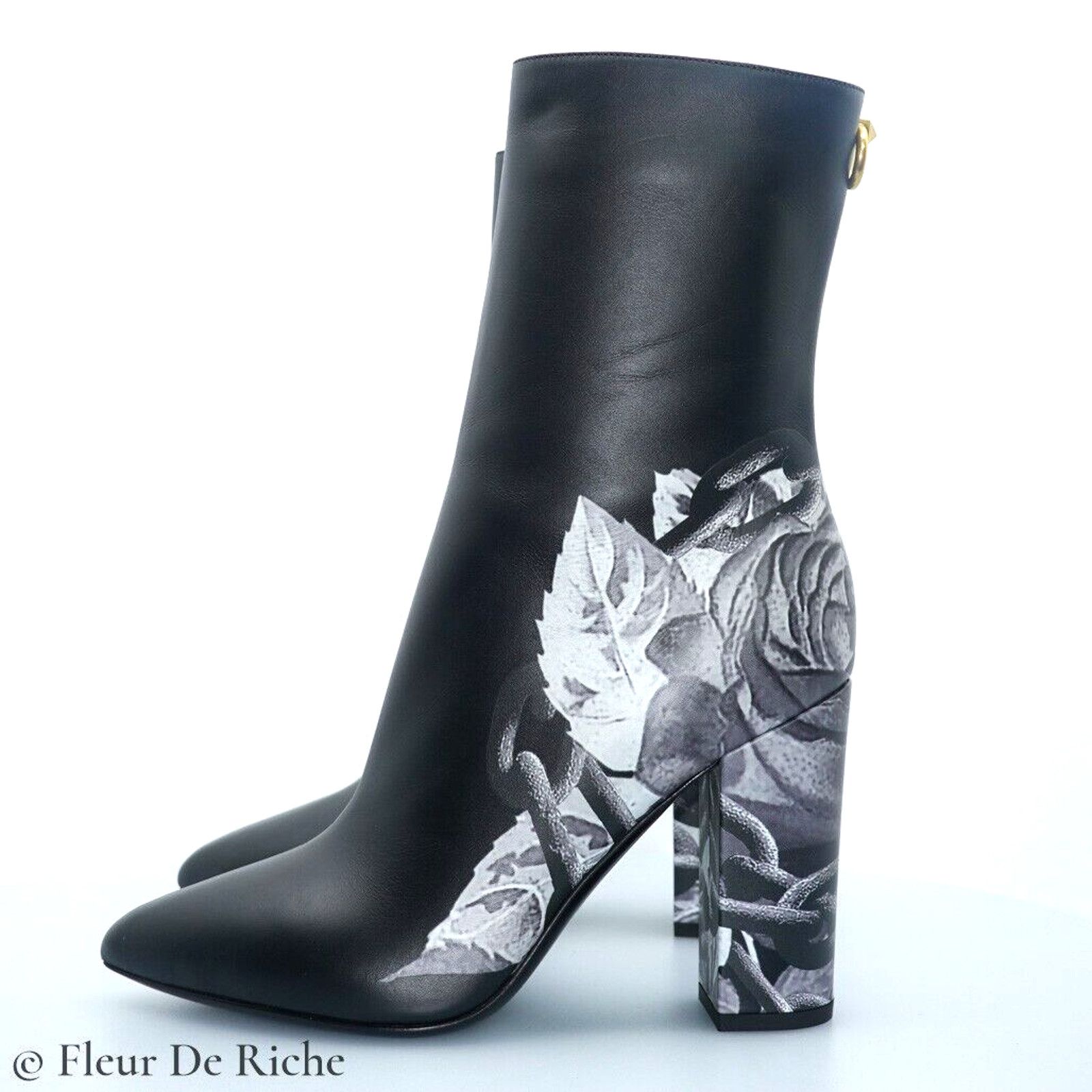 Valentino Valentino x Undercover Black Rose Leather Ankle Boots Size US 7.5 / IT 37.5 - 1 Thumbnail