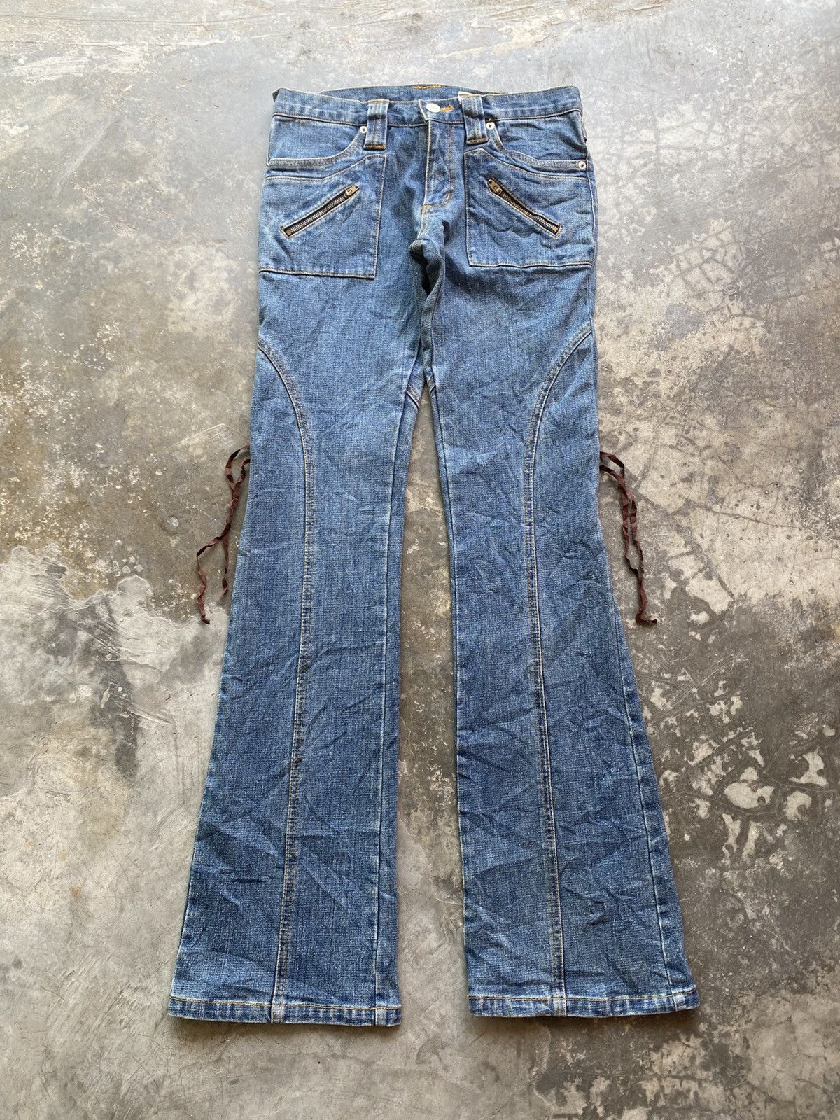 Le Grande Bleu (L.G.B.) × Tornado Mart Vintage Lace Up Stretchable Flared Jeans Size 27" / US 4 / IT 40 - 2 Thumbnail