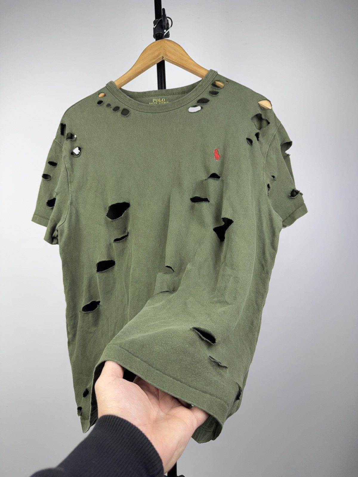 Polo Ralph Lauren 00s Vintage Polo Ralph Lauren Distressed Grunge Army Y2K Tee Size US L / EU 52-54 / 3 - 5 Thumbnail