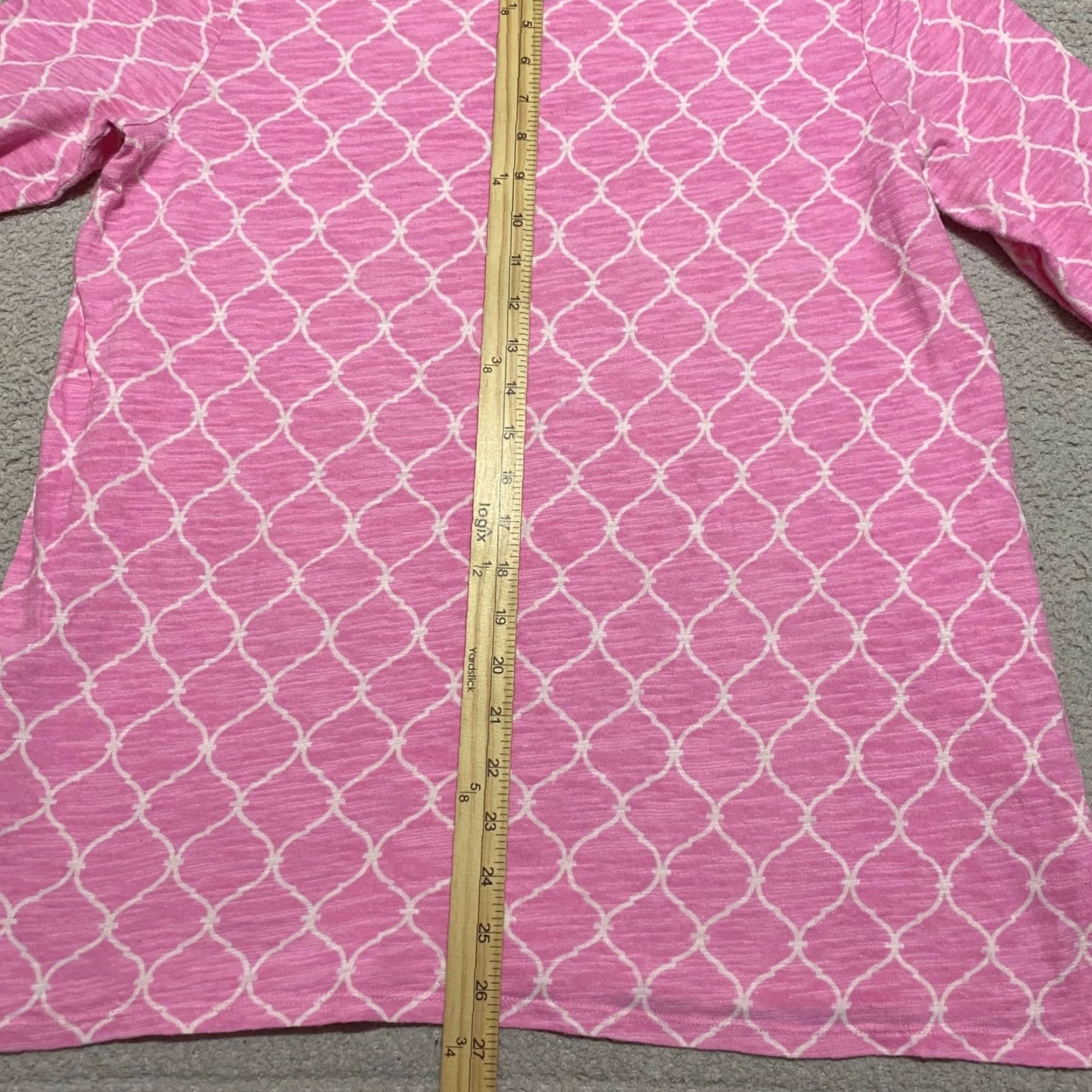 Talbots Talbots Shirt Womens Large Pink Geometric 3/4 Sleeve V-Neck Pullover Linen Blend Size L / US 10 / IT 46 - 7 Thumbnail