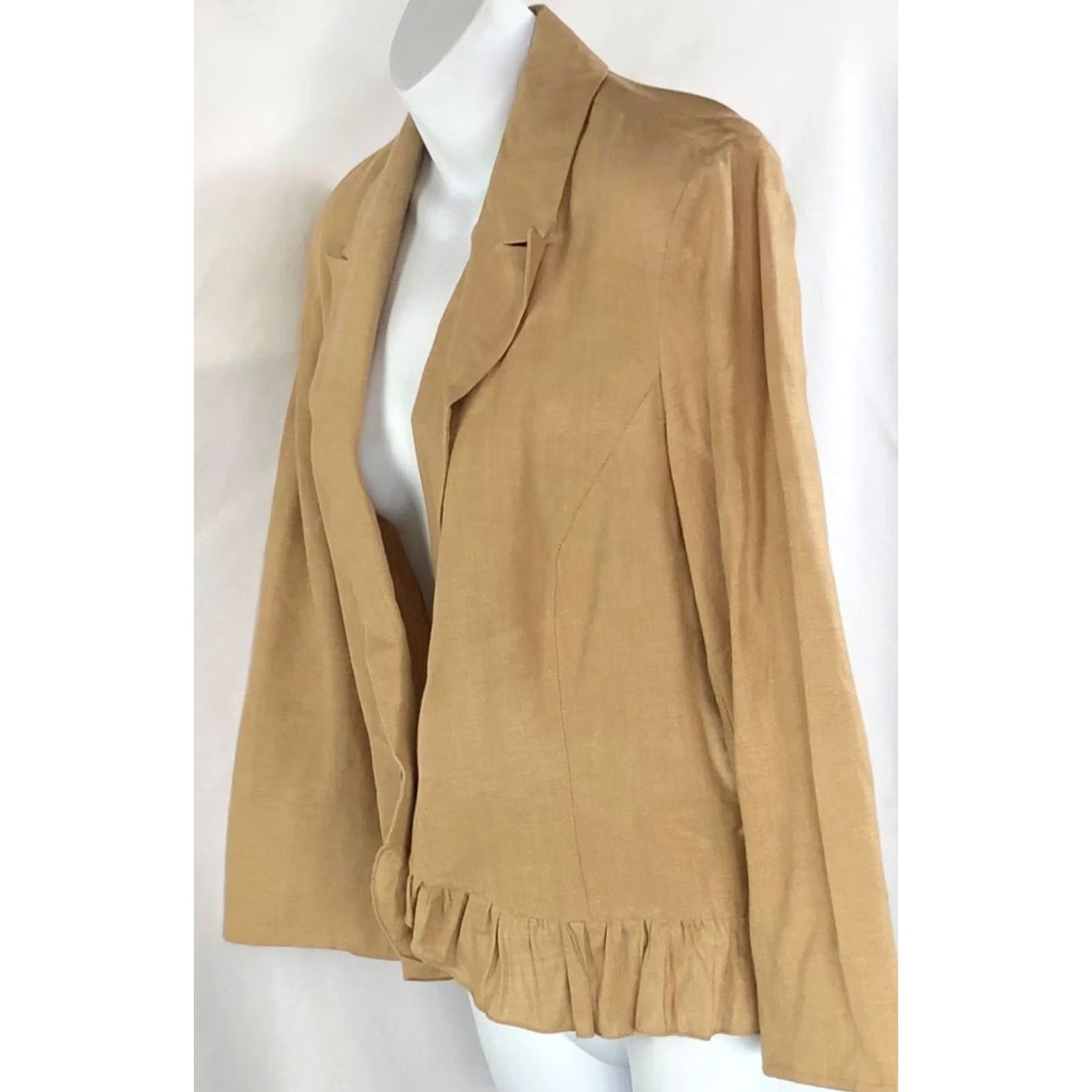 Vintage Bandolino Linen Blazer Jacket 12 Tan Cropped NWT Ruffles Coquette Academia Size XL / US 12-14 / IT 48-50 - 2 Thumbnail