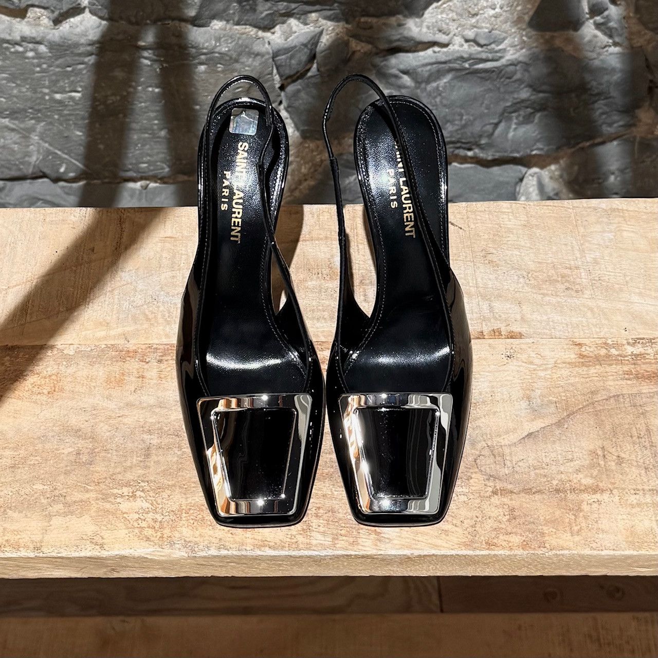Yves Saint Laurent Saint Laurent Maxine 115 Black Patent Sling Back Pumps Size US 7 / IT 37 - 3 Thumbnail