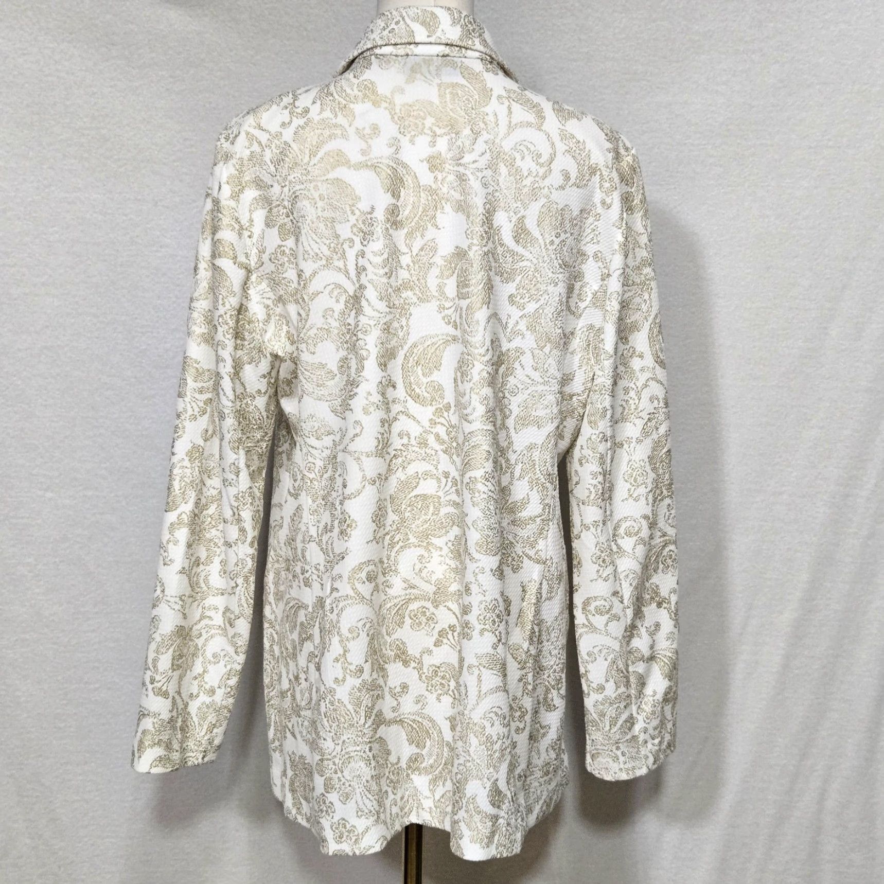 Vintage Susan Graver Blazer Womens Large White Gold Jacquard Floral Occasion Elegant Jacket Size L / US 10 / IT 46 - 7 Thumbnail