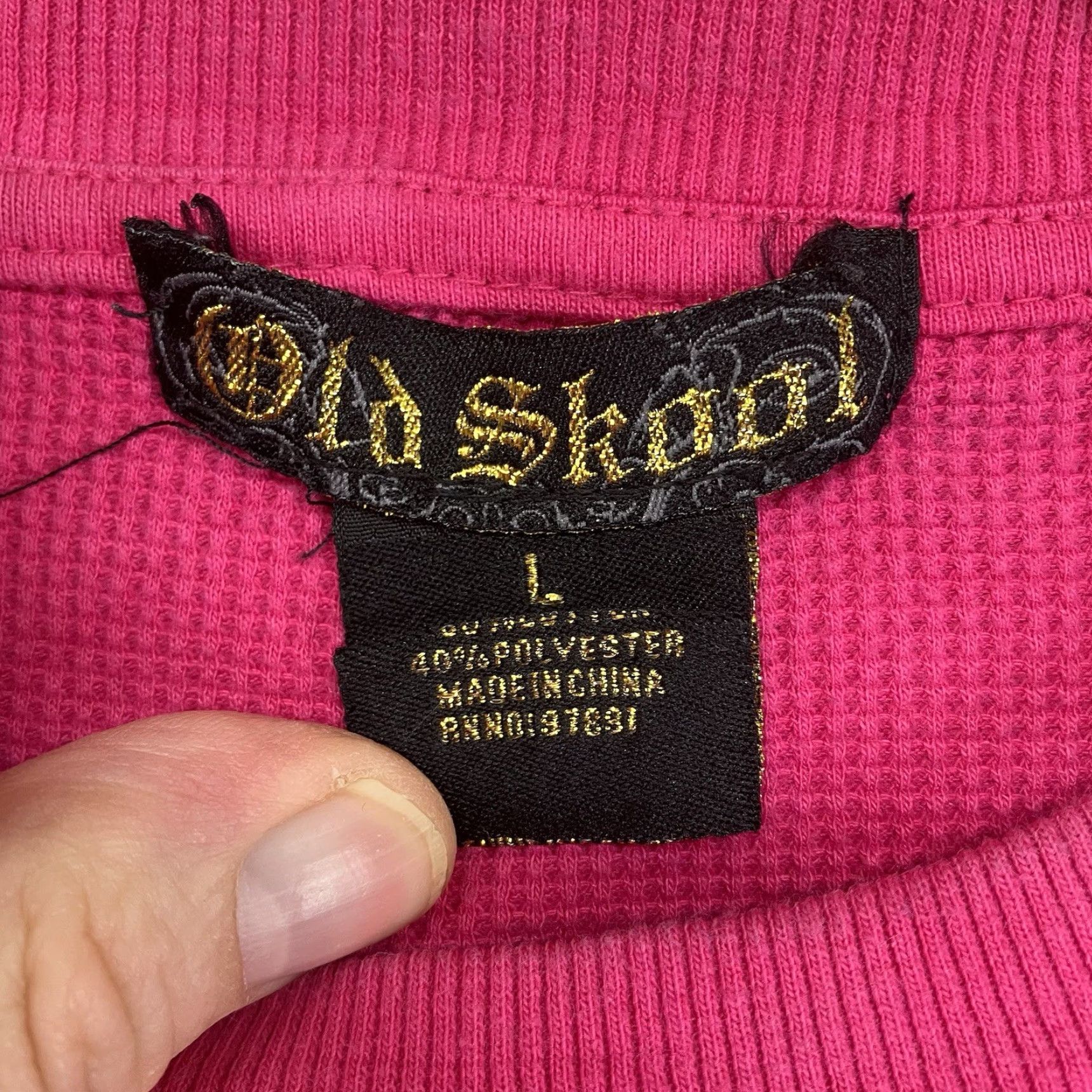 Vintage VINTAGE Old School Cross Wings Rhinestone Thermal Shirt Womens L Magenta Pink 90s Y2K Geometric Long Sleeve Crew Neck Size L / US 10 / IT 46 - 3 Thumbnail
