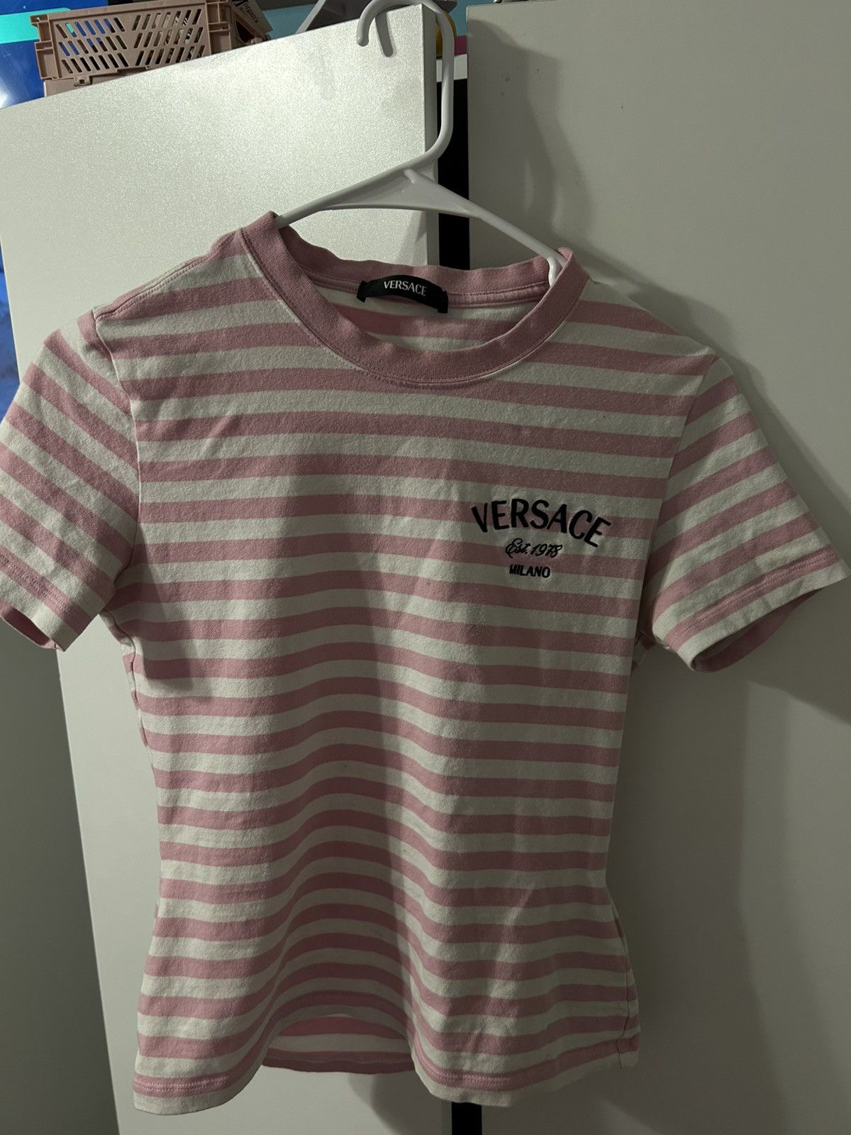 Versace versace milano logo-embroidered striped T-shirt Size S / US 4 / IT 40 - 1 Thumbnail