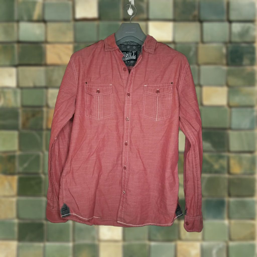 Vintage DRILL CLOTHING CO. Button Up Long Sleeve Shirt Red 2 Pocket Adult Medium Mens Size US M / EU 48-50 / 2 - 1 Thumbnail