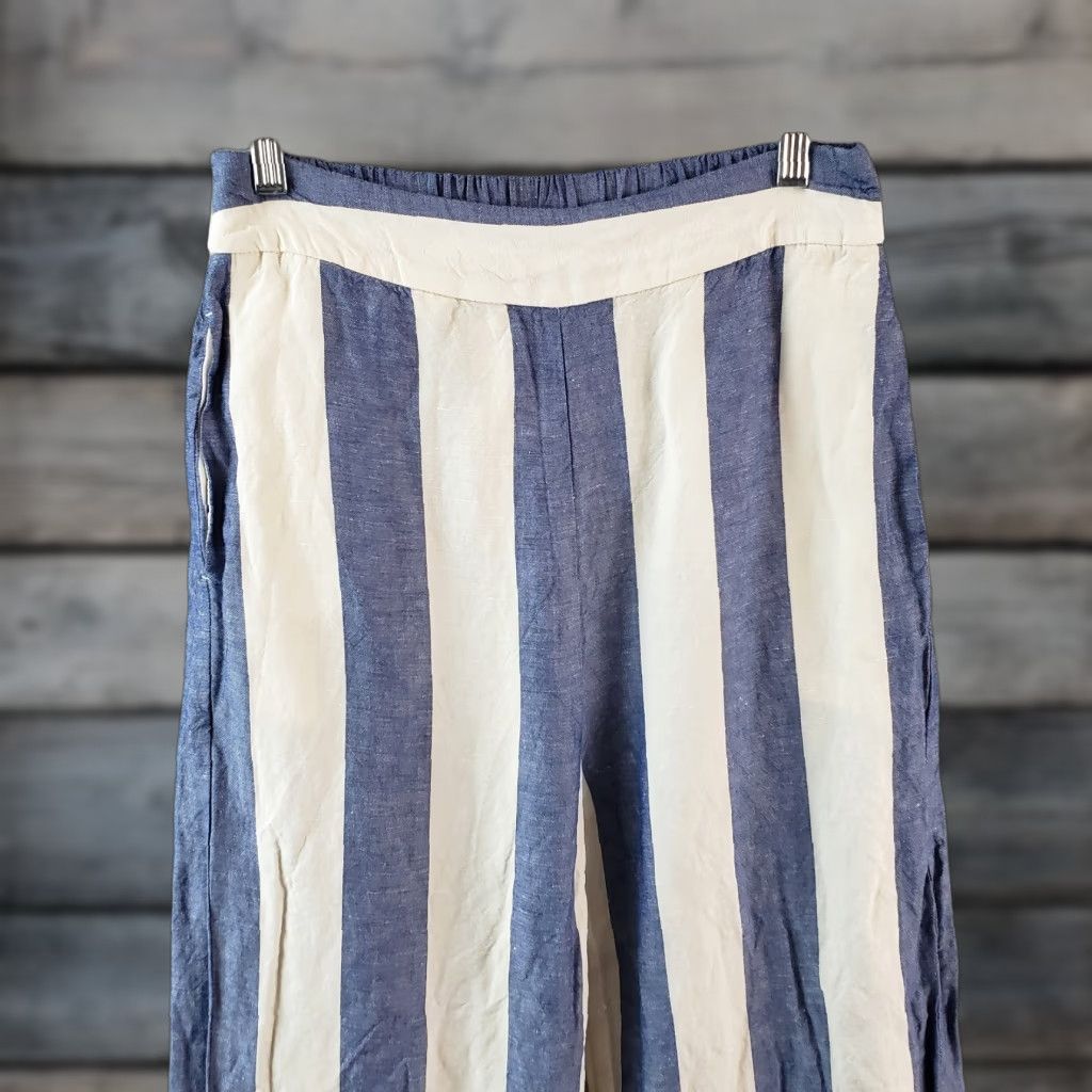 Madewell Madewell Womens Huston Pull On Crop Pants Sz S Blue White Stripe Linen Blend Shorts Cropped Wide-Leg Casual Size 28" / US 6 / IT 42 - 1 Thumbnail