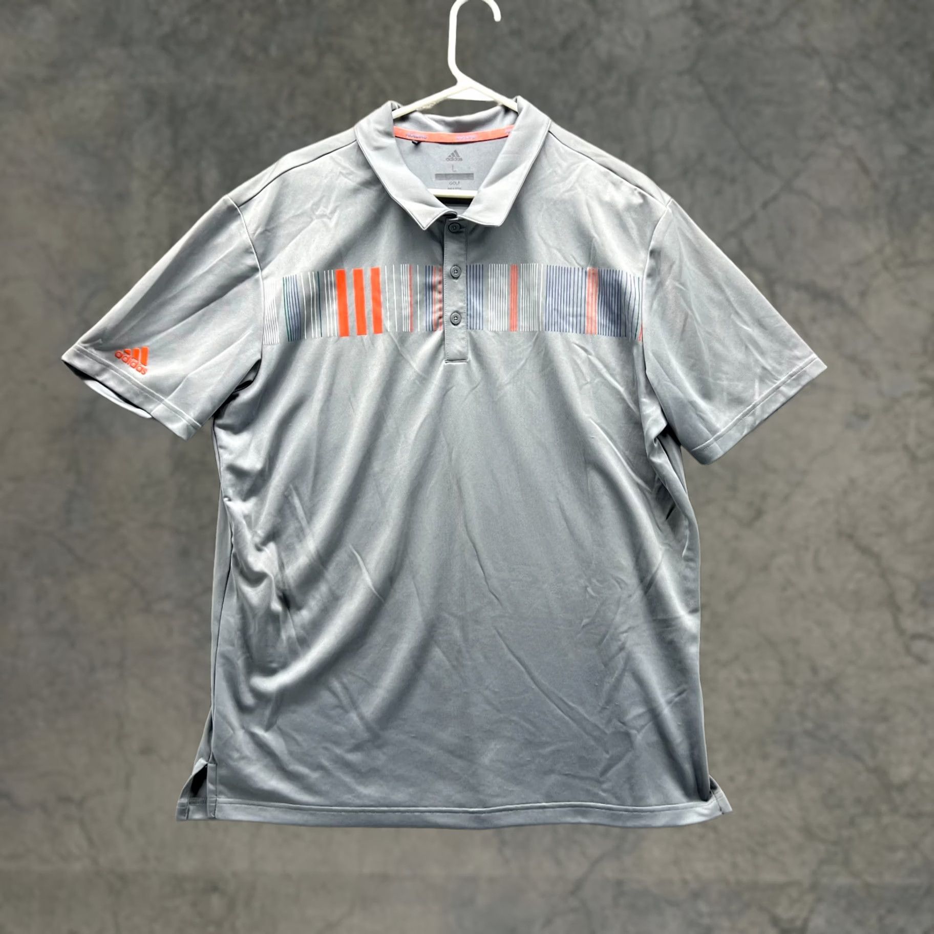 Adidas VINTAGE adidas Polo Shirt Men Large Adult Gray Orange Golf Golfer Athletic Polyester Shirt Mens Polo Short Sleeve 44 in Chest Regular Fit Size US L / EU 52-54 / 3 - 1 Thumbnail