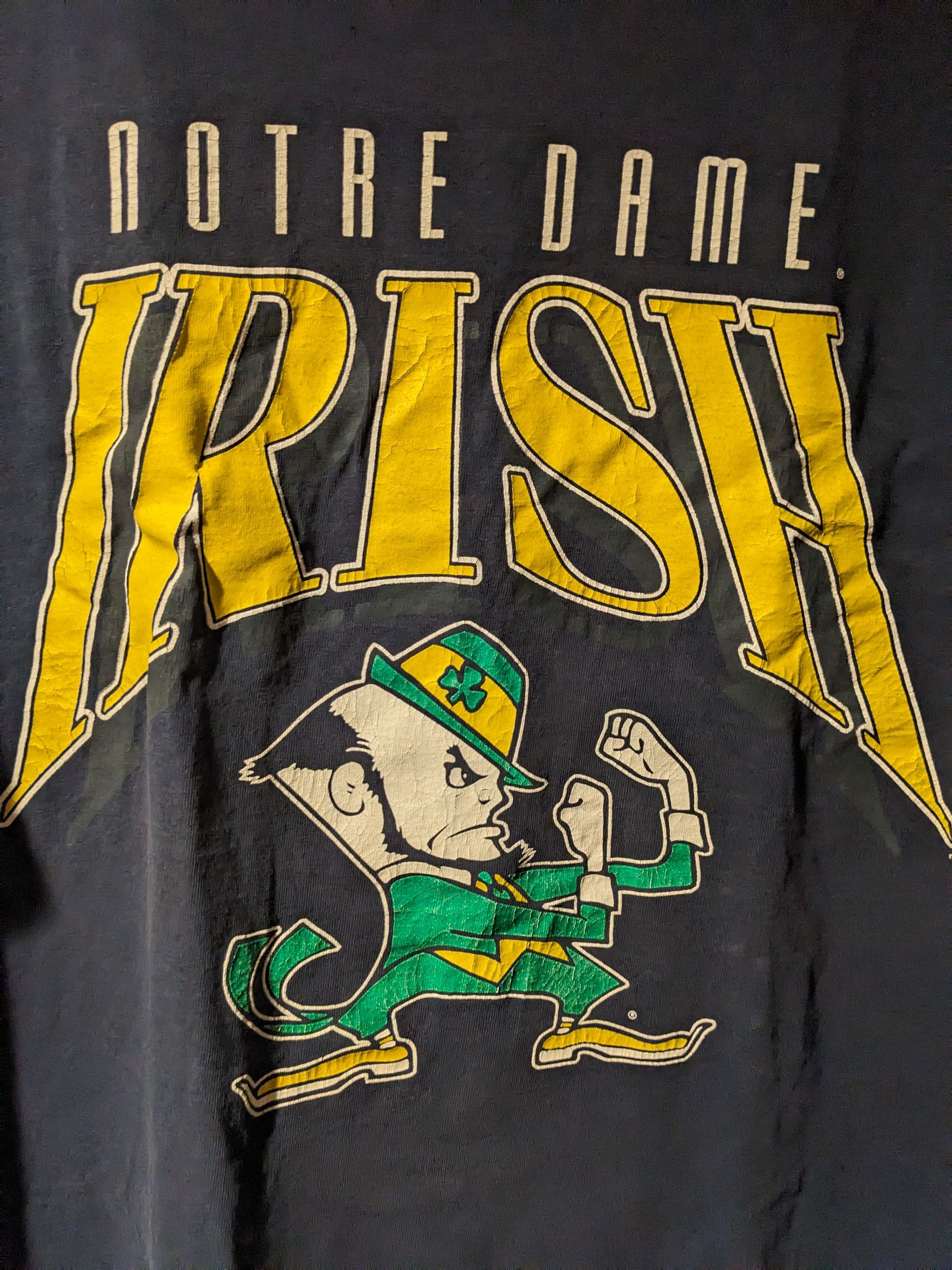 Salem Sportswear × Vintage Vintage 90s Notre Dame Fighting Irish Big Print T-Shirt Size US XL / EU 56 / 4 - 2 Thumbnail