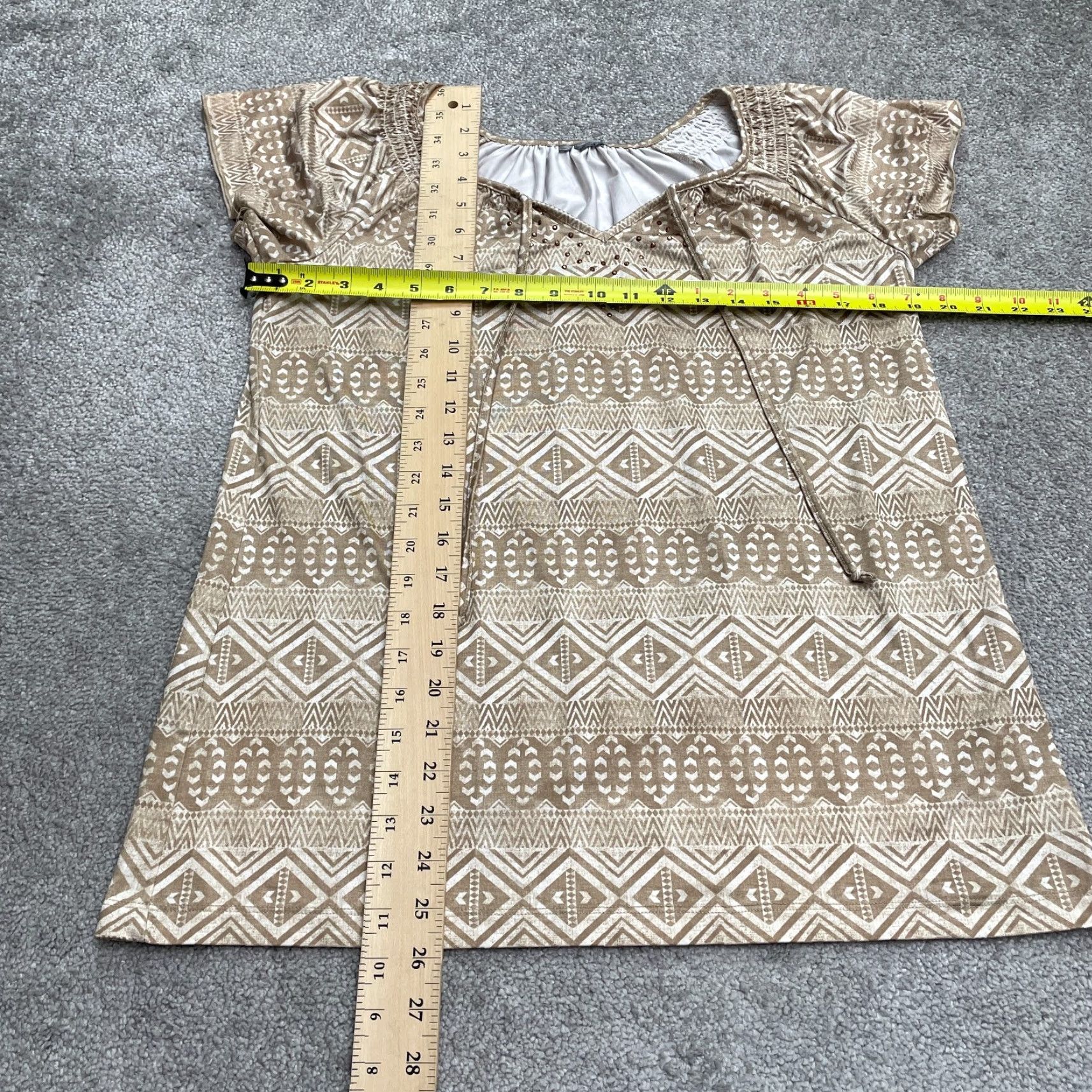 Vintage Unbranded Aztec Tunic Blouse Womens Small Brown White Geometric Short Sleeve Top Size S / US 4 / IT 40 - 6 Thumbnail