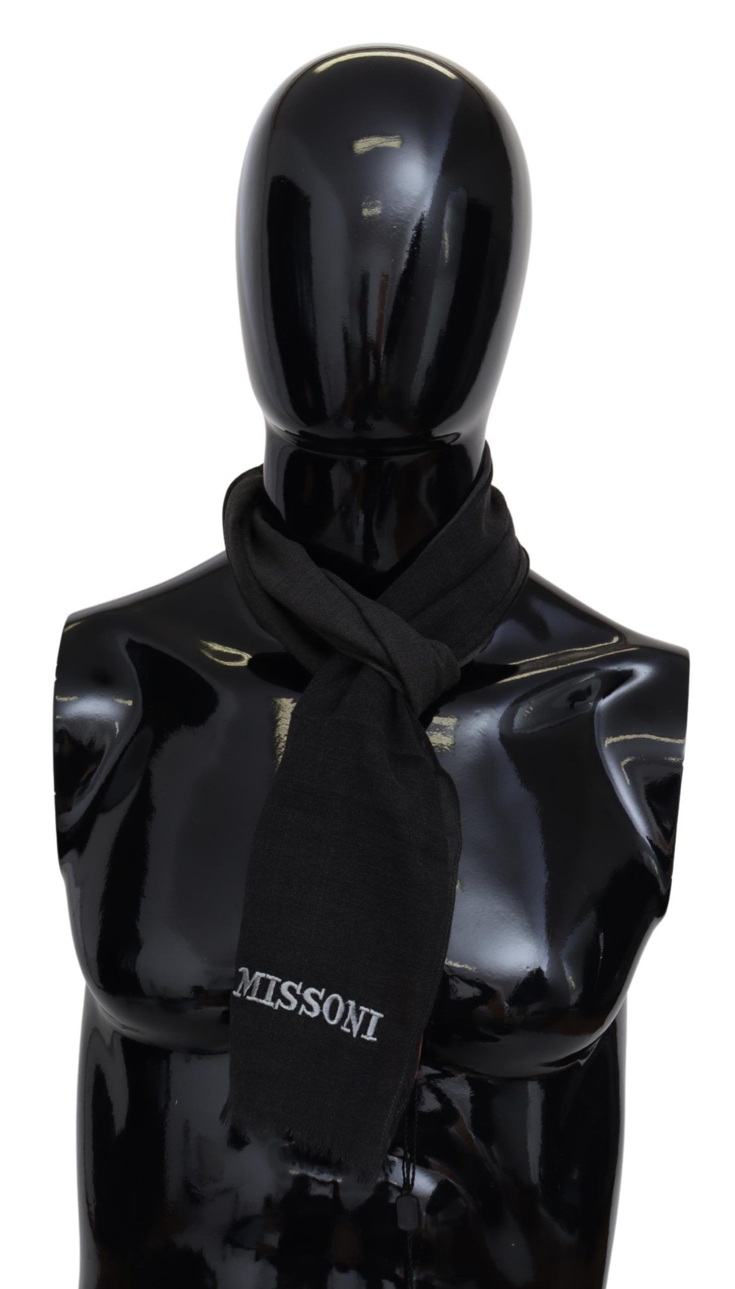 Missoni Elegant Black Wool Scarf with Embroidered Men's Logo Size ONE SIZE - 1 Thumbnail