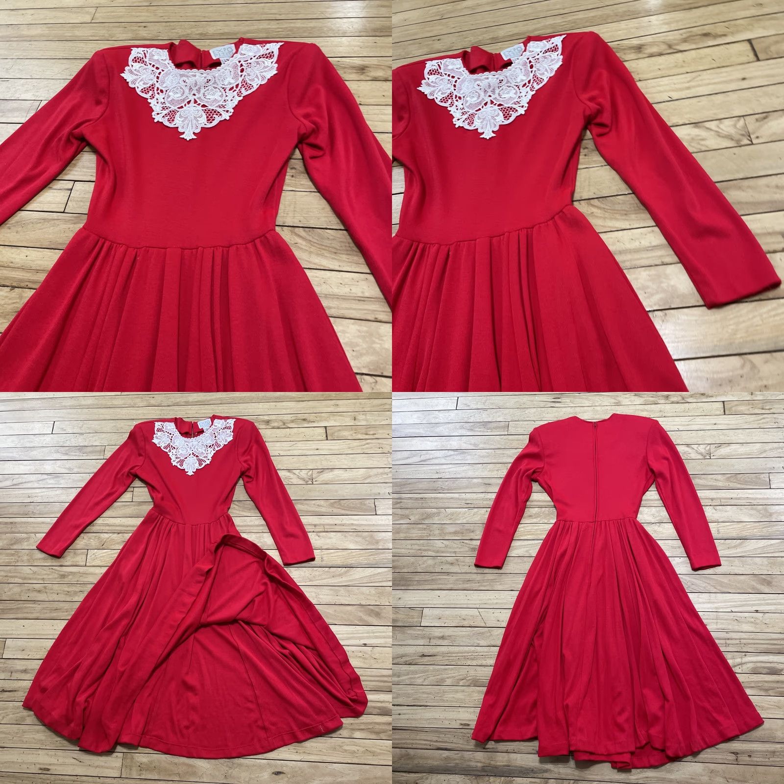 Vintage VINTAGE Expo Prairie Dress Womens 1980s Red Wool Lace Trim Made USA 8 Zipper Size M / US 6-8 / IT 42-44 - 11 Thumbnail