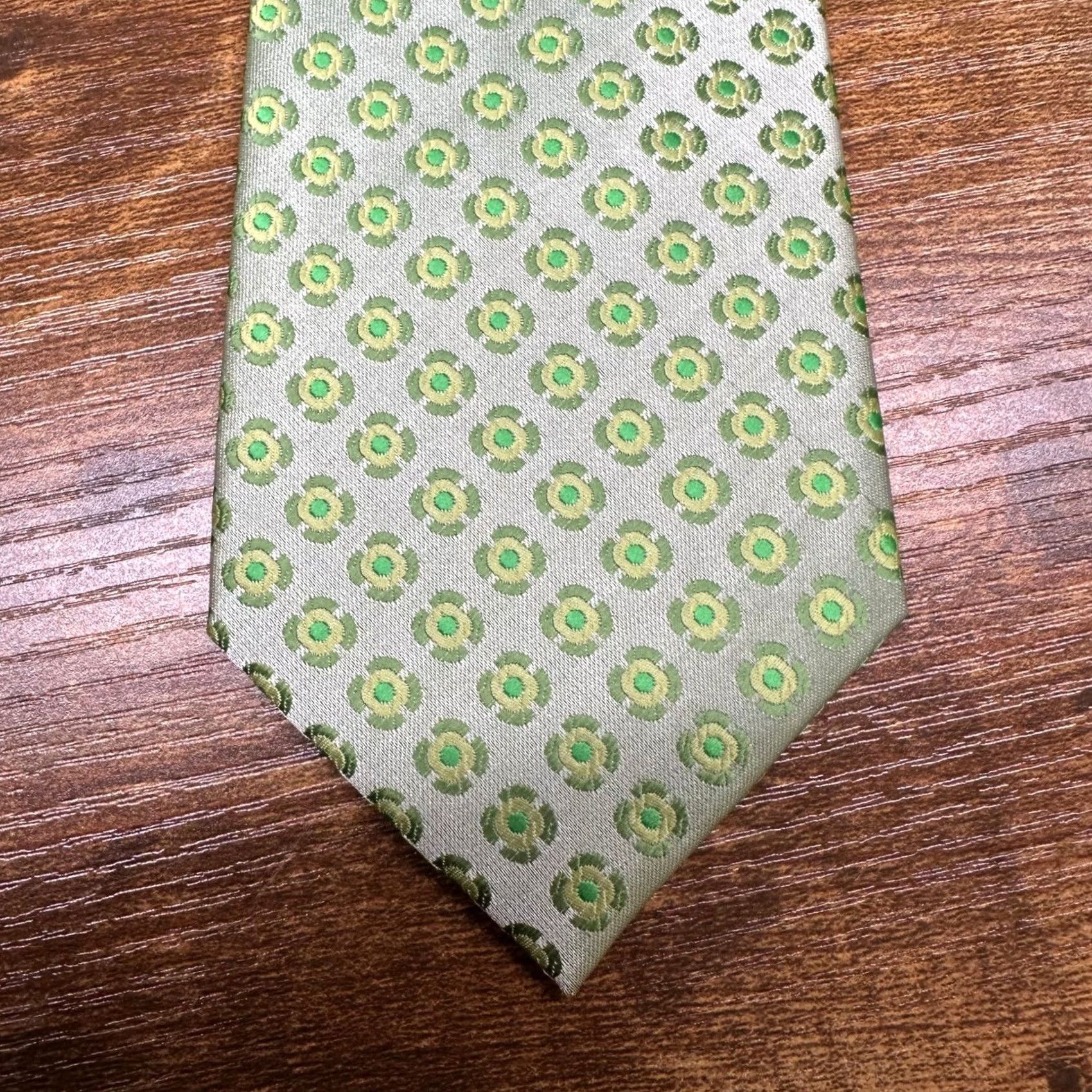 Vintage Brio Mens Tie Green Geometric Medallion Pattern Polyester Classic Width Size ONE SIZE - 6 Thumbnail