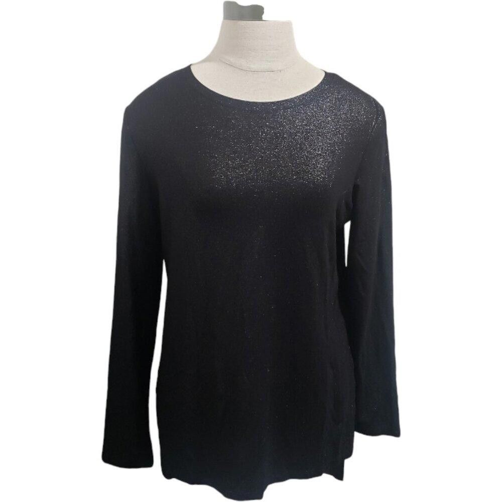 Chicos CT1839 Chico's Black Glittered Long Sleeve Crew Neck Top M Size M / US 6-8 / IT 42-44 - 1 Thumbnail