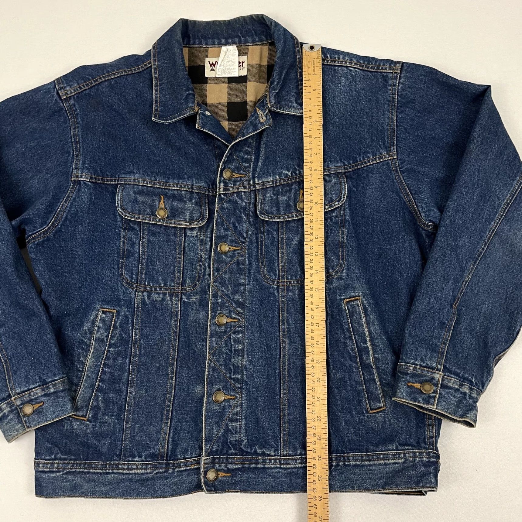 Wrangler VINTAGE Wrangler Denim Jean Jacket Mens Medium Dark Blue Flannel Lined Workwear Chore Size US 31 - 3 Thumbnail