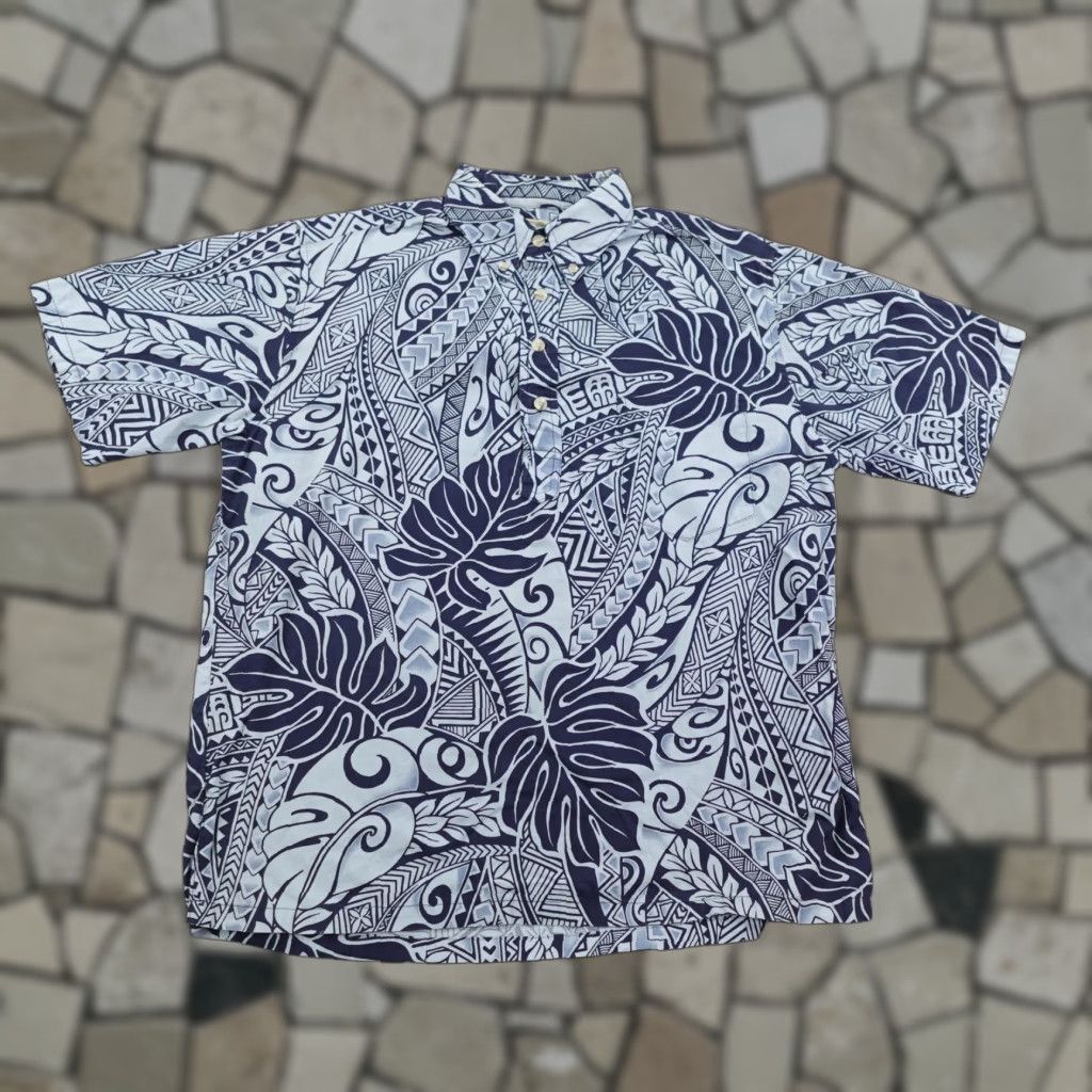 Hilo Hattie Hilo Hattie Shirt Men Medium Blue Hawaiian Aloha Tapa Tribal Pullover 1/2 Button Size US M / EU 48-50 / 2 - 1 Thumbnail
