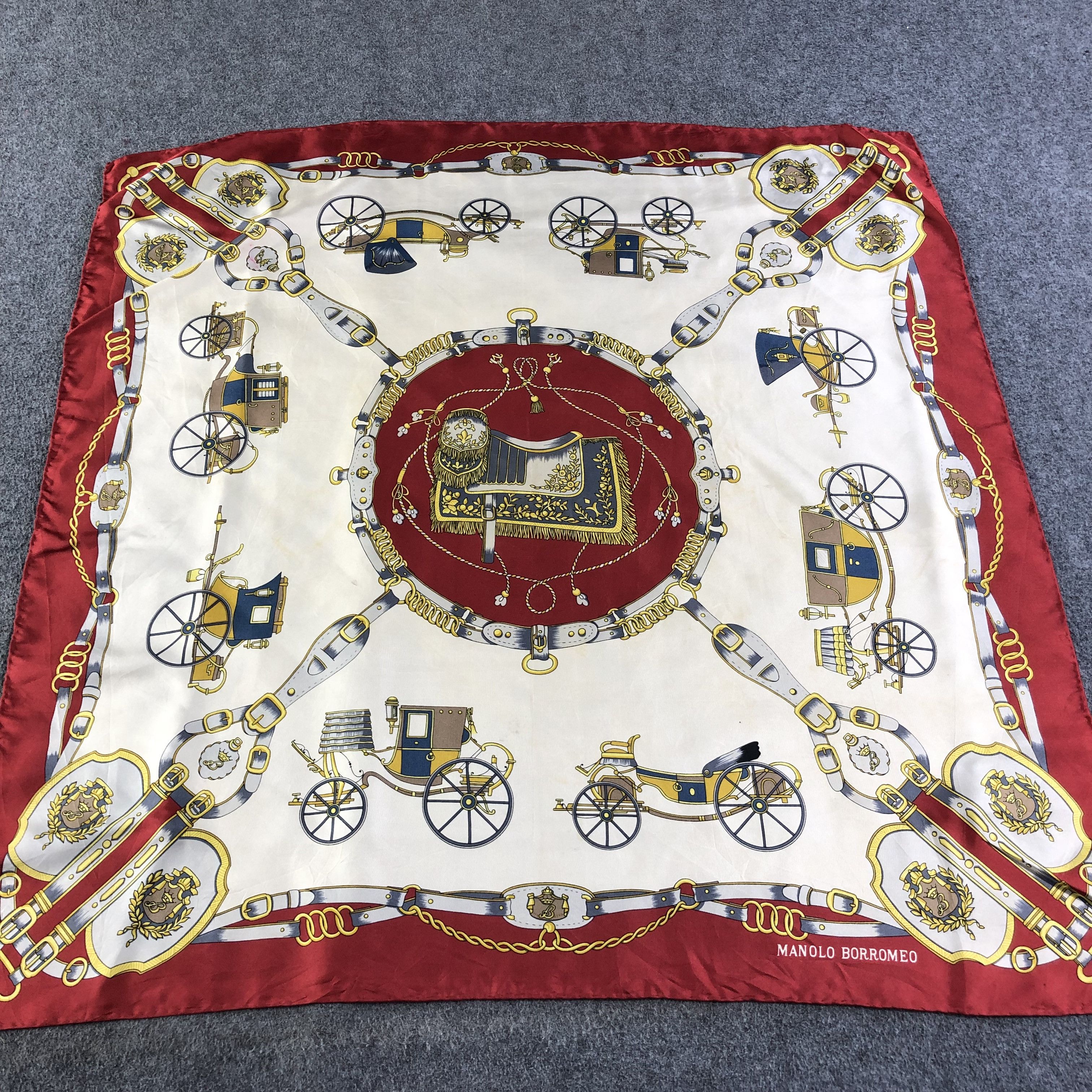 Vintage Manolo Borromeo Luxury Hand Rolled Silk Scarf M433 Size ONE SIZE - 1 Thumbnail