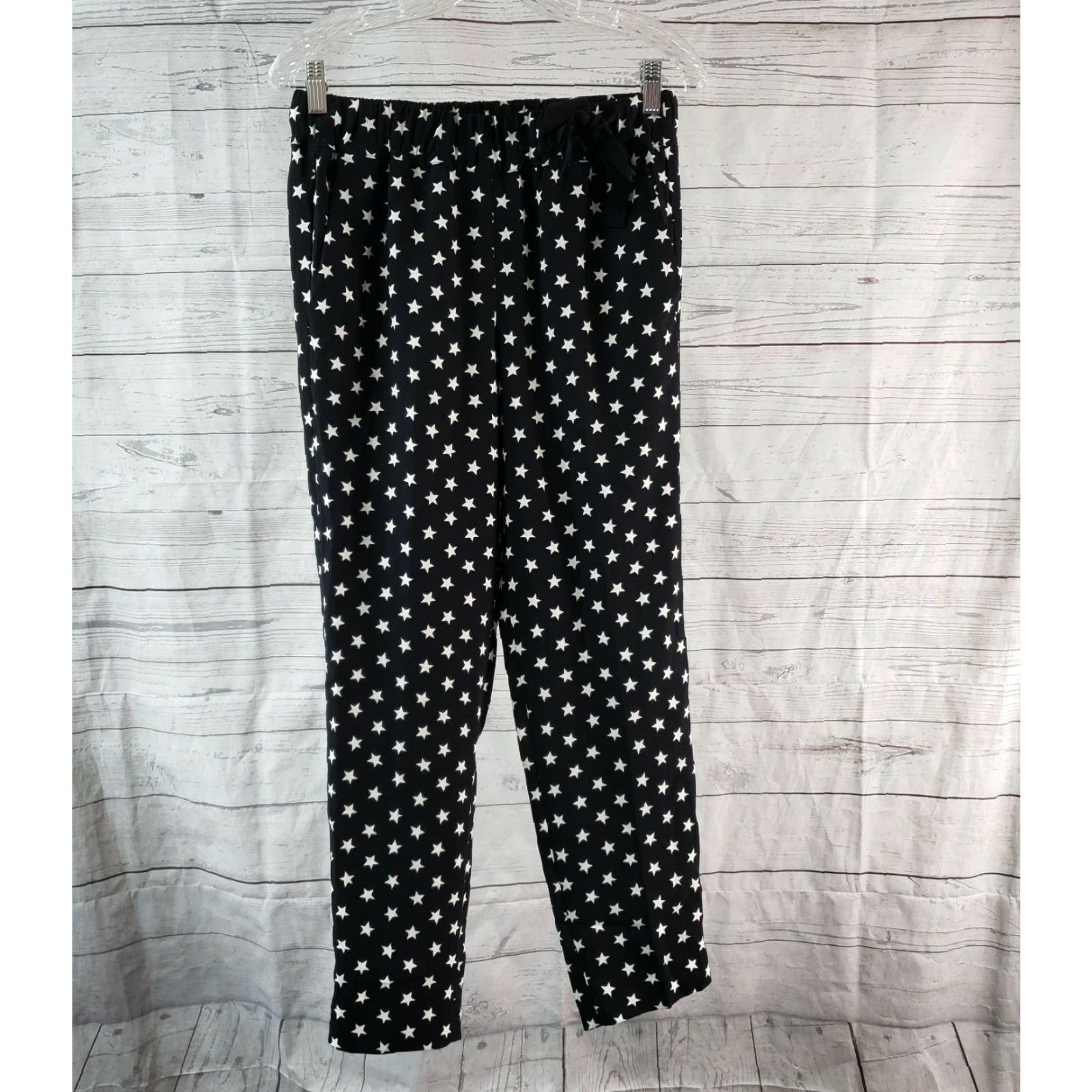 J.Crew J.CREW Womens Tie Waist Cropped Pant Stars Print Sz 4 Black White Pull On Size 27" / US 4 / IT 40 - 2 Thumbnail