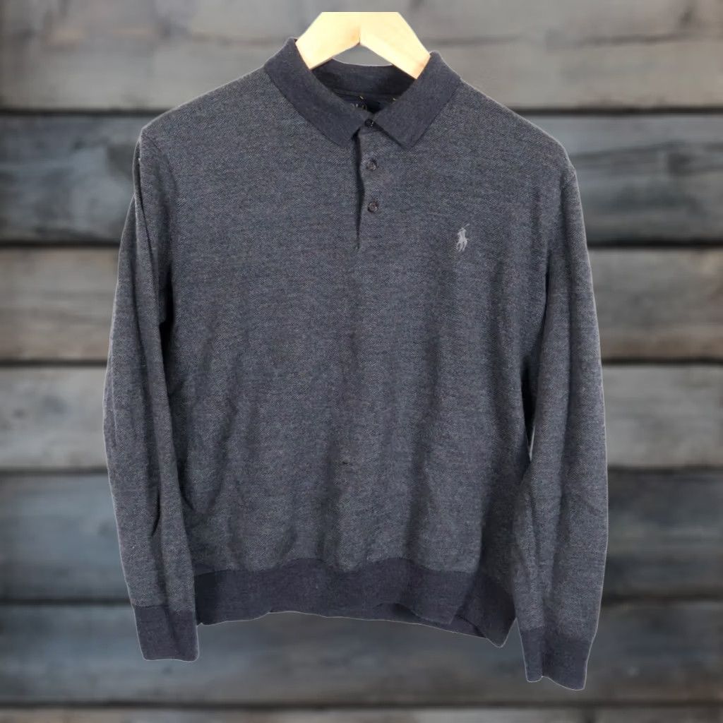 Polo Ralph Lauren Polo Ralph Lauren Sweater Shirt Mens Large Gray Lightweight Merino Wool Knit Pullover Long Sleeve Collared Casual Vintage: No Embroidered Details Size US L / EU 52-54 / 3 - 1 Thumbnail