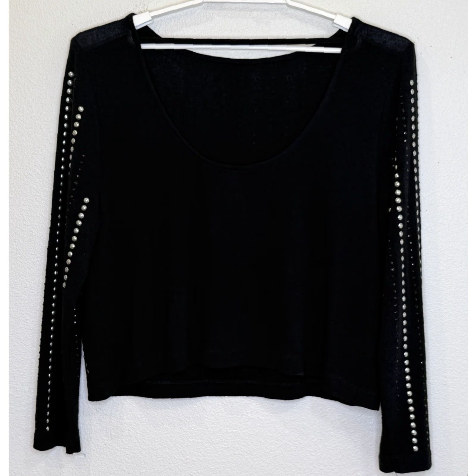 Vintage Vocal USA Sweater Womens M Black Studded Long Sleeve Pullover Round Neck Back Gothic Biker Moto Casual Office Fall Winter Size M / US 6-8 / IT 42-44 - 4 Thumbnail