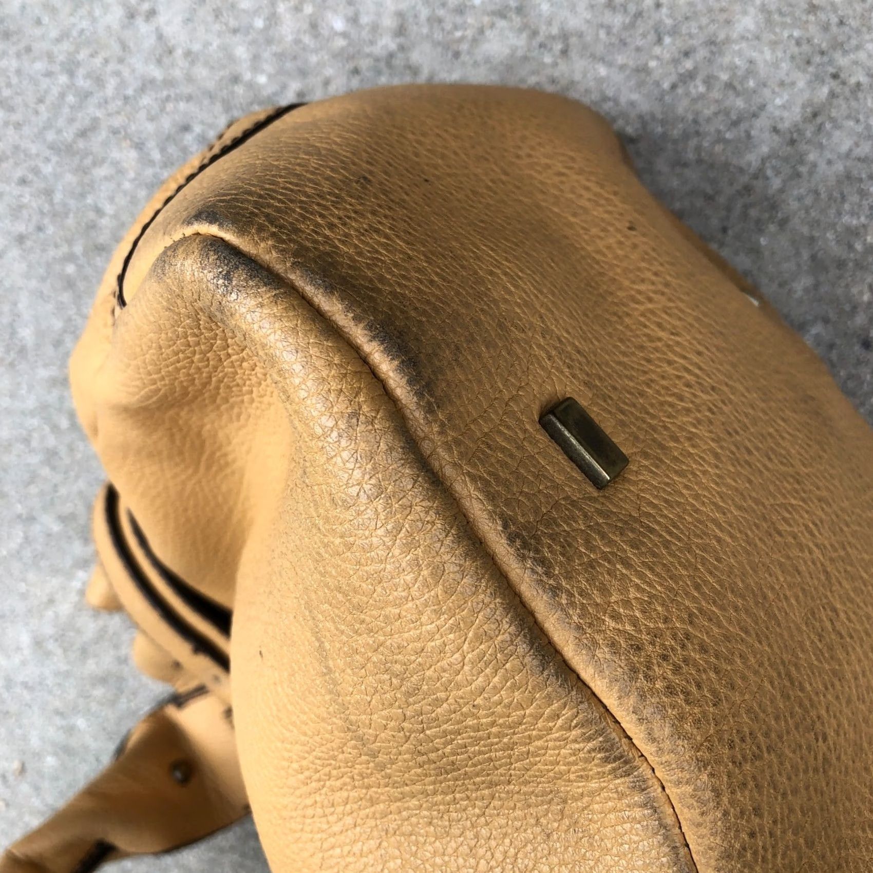 Vintage ADRIENNE VITTADINI Shoulder Hand Bag Purse Women's Tan Genuine Leather Boho - 16" W x 11" H x 7" D - Large - Shoulder Bag - Tan - Designer - Women Size ONE SIZE - 6 Thumbnail
