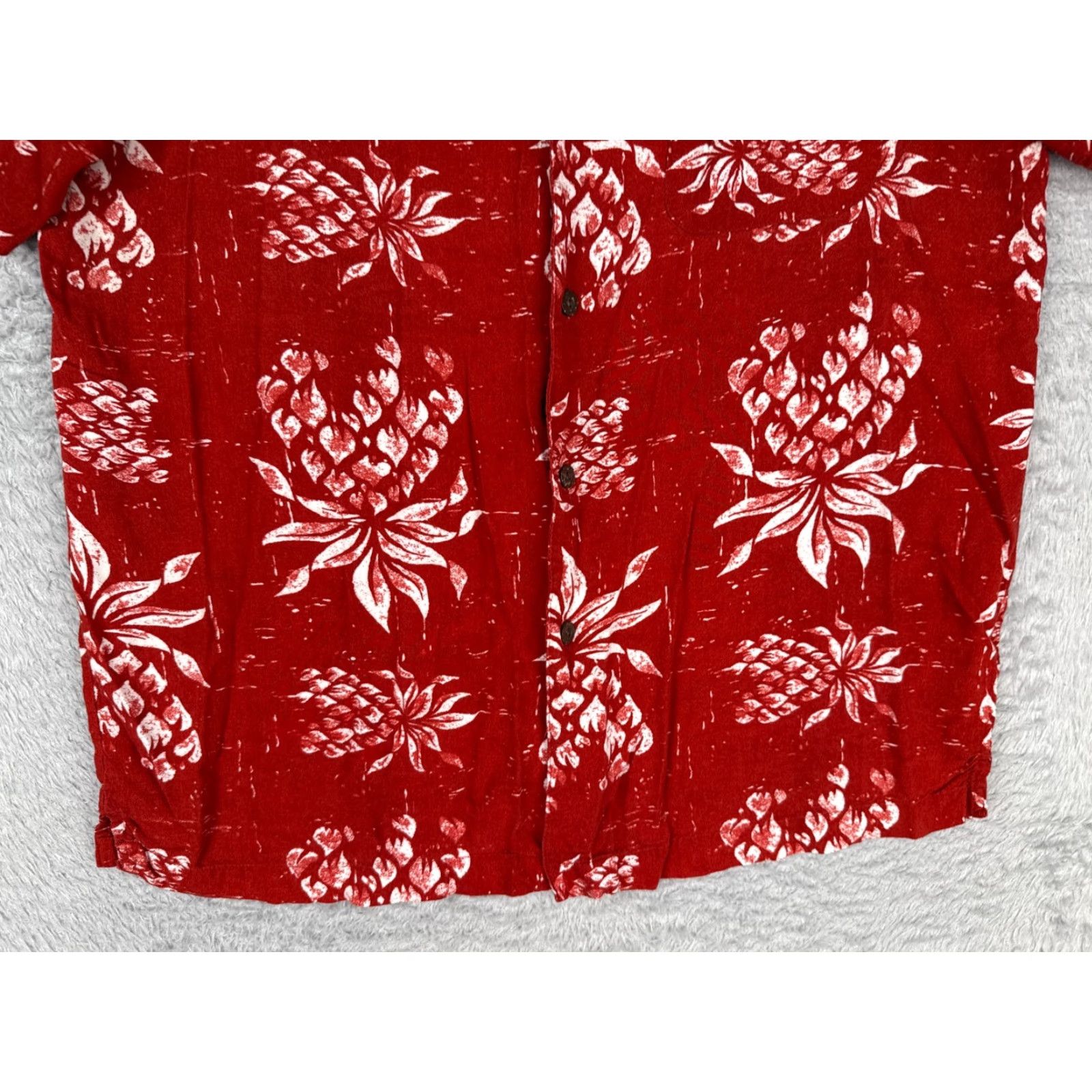 George George Shirt Adult Medium Red Pineapple Floral Button Up Hawaiian 100% Rayon - Men, Floral, Hawaiian, Button-Up, Short Sleeve, Viscose, George Size US M / EU 48-50 / 2 - 5 Thumbnail