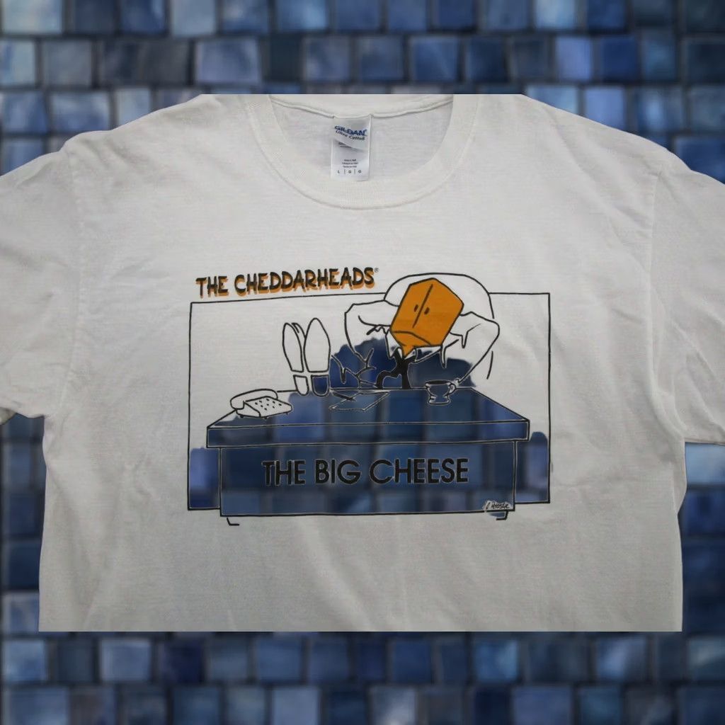 Gildan Green Bay Packers Chedderhead Cheese Head The Big Cheese Shirt Size L Y2K NFL Shirt Men White 2000s Mens Size US L / EU 52-54 / 3 - 1 Thumbnail