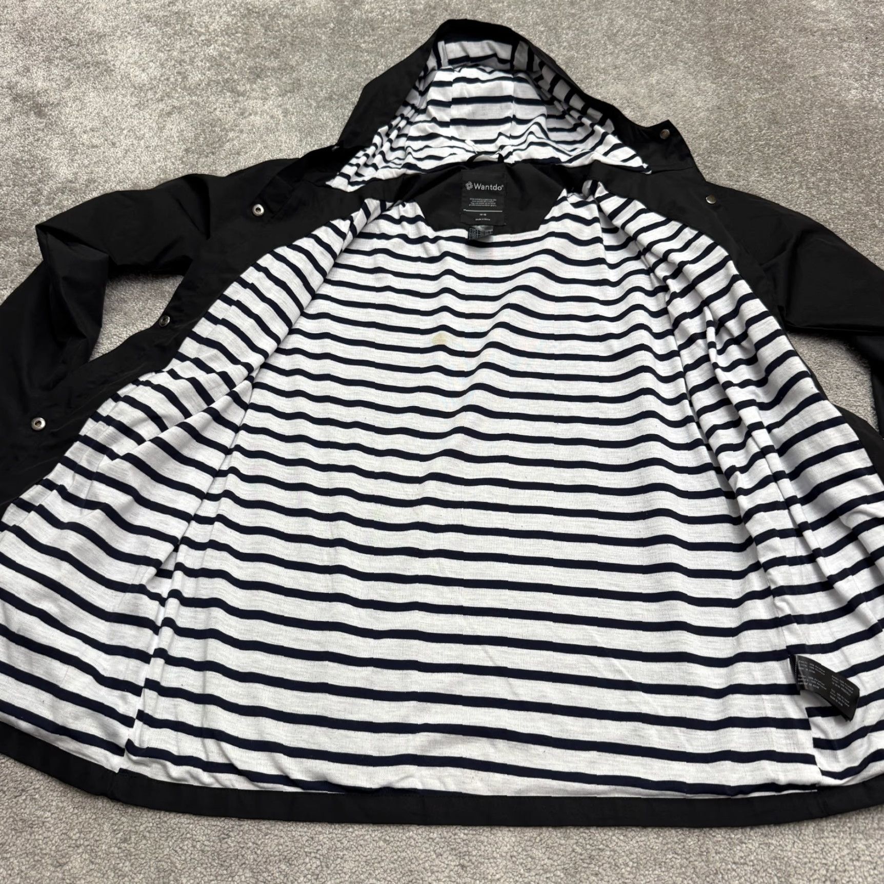 Rains Wantdo Anorak Long Rain Coat Hoodie Jacket Womens Medium Black Stripe Lined Size M / US 6-8 / IT 42-44 - 4 Thumbnail
