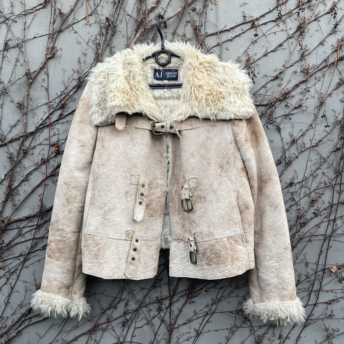 Vintage Armani Jeans Faux Fur Aviator Shearling Jacket