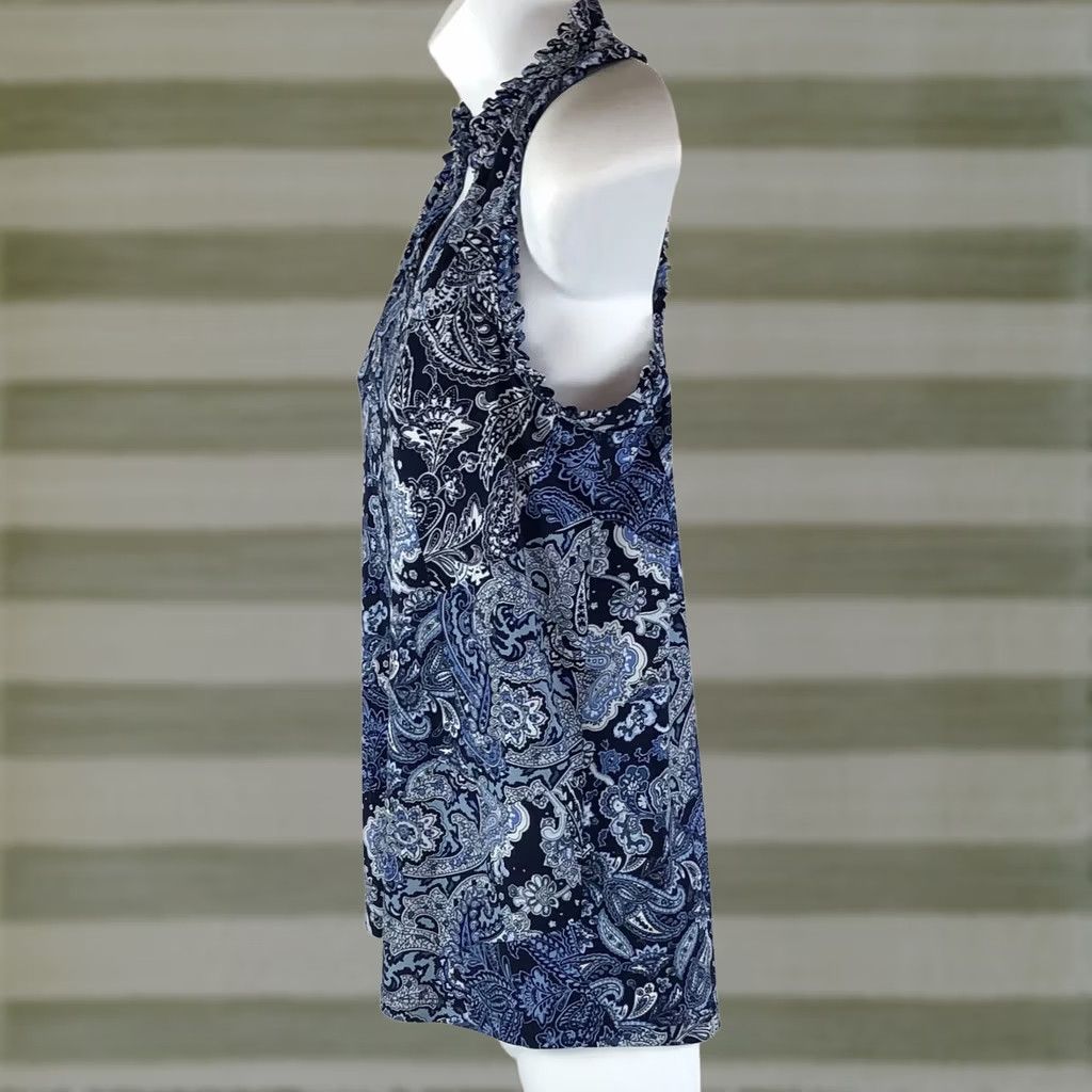 Vintage VINTAGE blue floral sleeveless top S V-neck Bohemian Hippie Y2K blouse Size S / US 4 / IT 40 - 1 Thumbnail