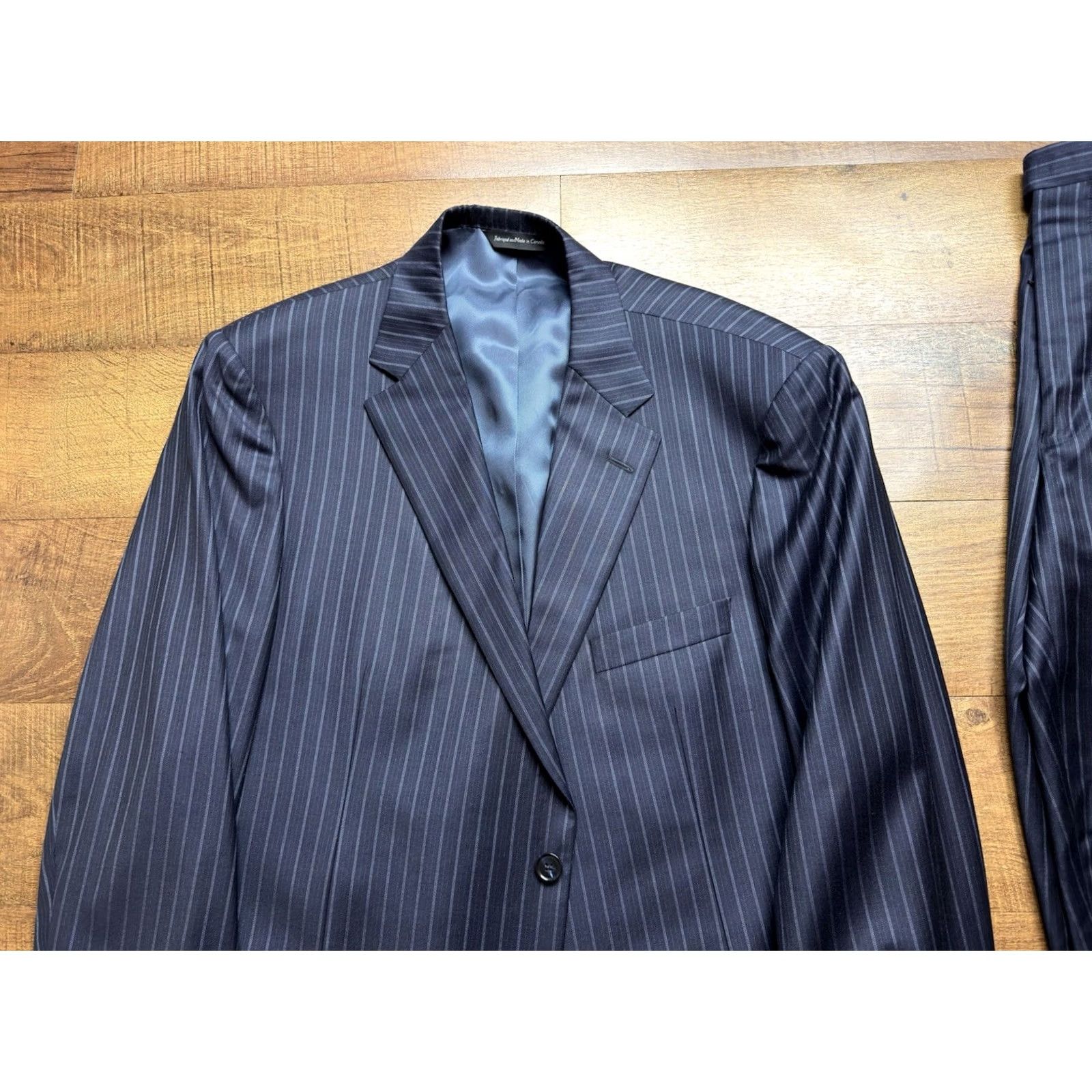 Vintage Samuelsohn Suit Mens 46 Blue Super 150s Wool 46R 40X28 Pinstripe Surgeon Cuffs Size 46R - 3 Thumbnail