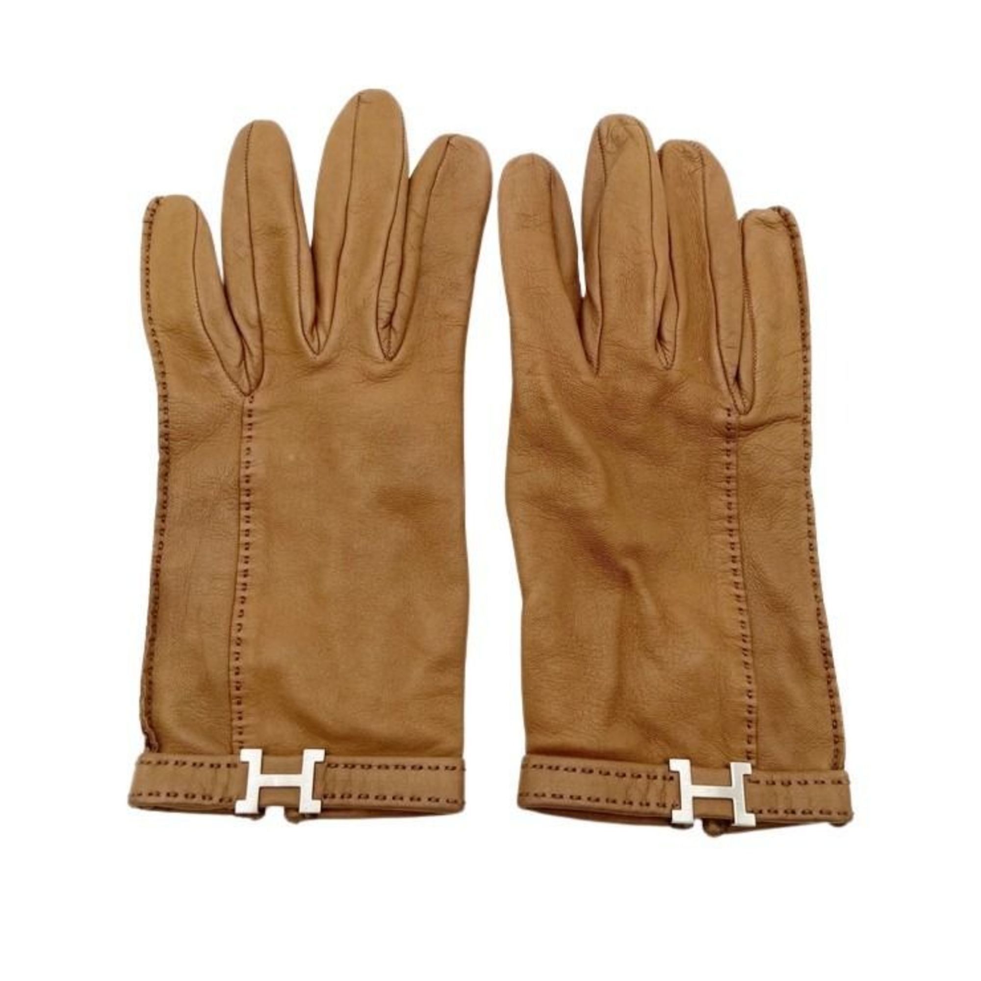 Hermes Hermes Gloves H Brown Leather Women's Size ONE SIZE - 1 Thumbnail