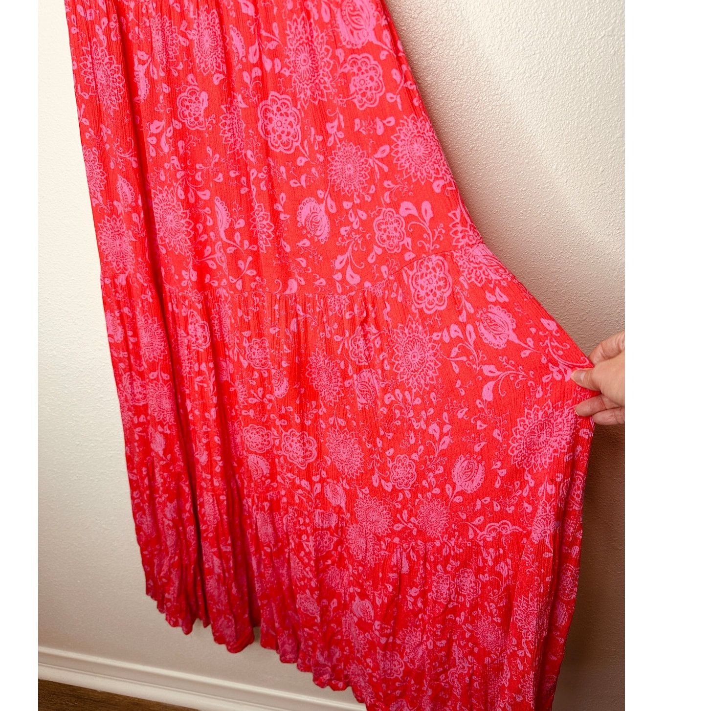 Other Lush Red Pink Scoop Open Tie Back Floral Midi Sun dress S Size S / US 4 / IT 40 - 5 Thumbnail