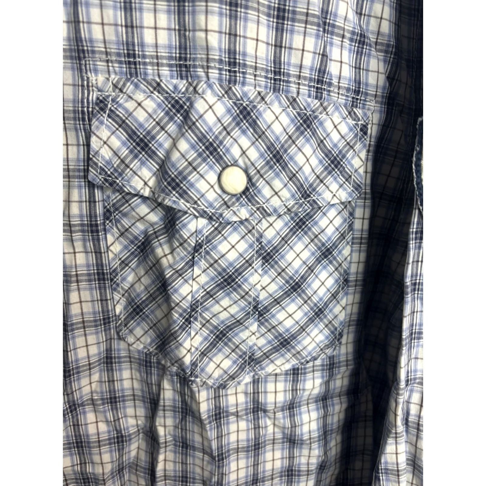 Scotch & Soda VINTAGE Scotch & Soda Shirt Mens XL Blue White Plaid Western Pearl Snap Long Sleeve Size US XL / EU 56 / 4 - 3 Thumbnail