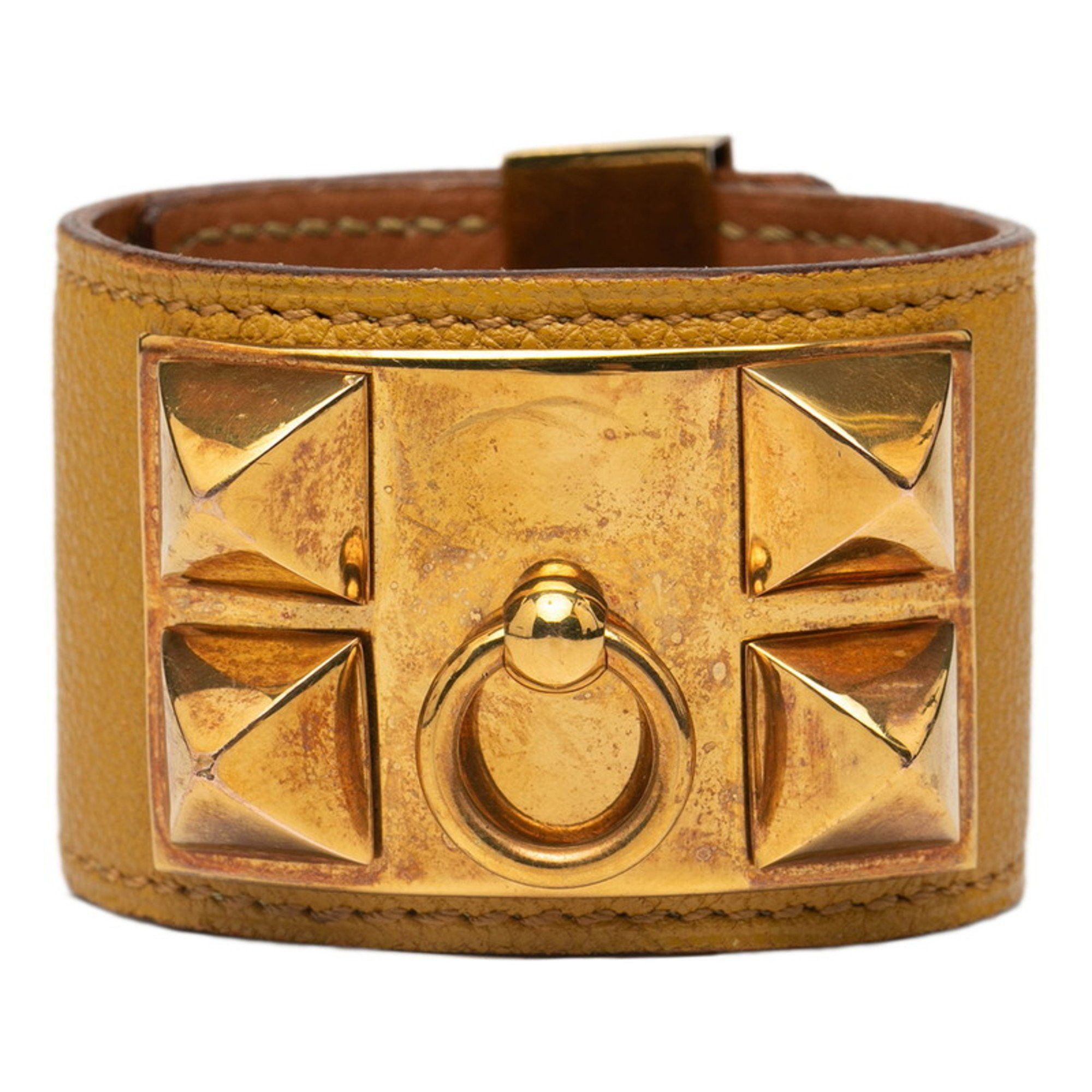 Hermes Hermes Collier de Chien Bracelet in Yellow Gold and Leather with Plated Design for Women Size ONE SIZE - 1 Thumbnail
