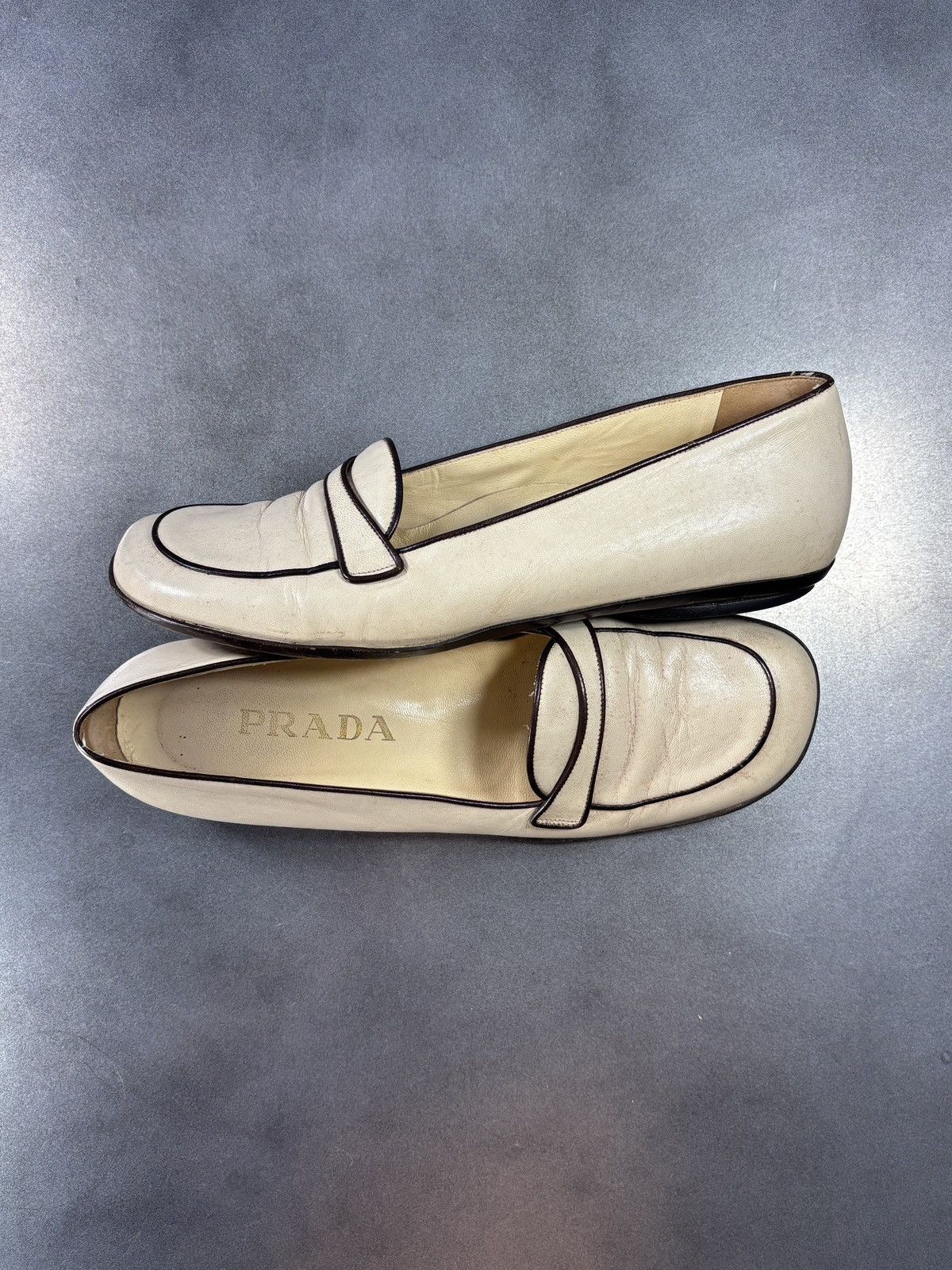 Prada Vintage Prada Loafers 1990s Leather Flats TwoTone Square Toe Size US 6.5 / IT 36.5 - 2 Thumbnail