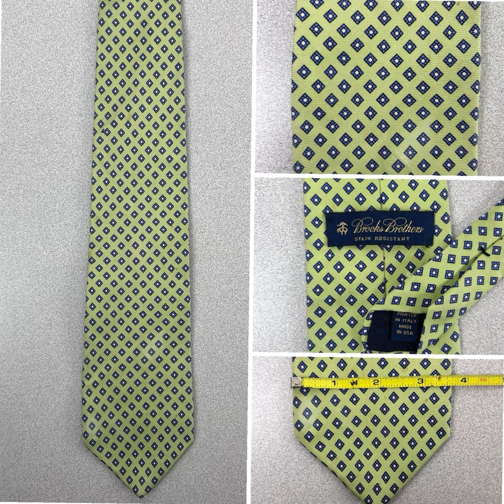 Brooks Brothers VINTAGE Brooks Brothers Tie Silk Green Geometric 61” Stain Resistant Made in USA Men Classic Pointed Size ONE SIZE - 2 Thumbnail