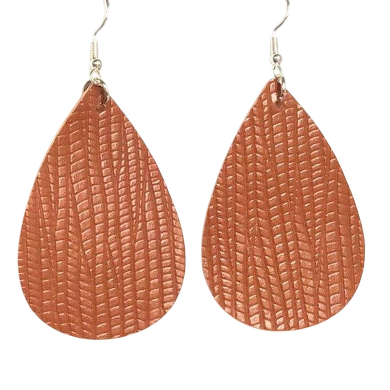 Other Faux Leather Stone Grain Embossed Tan Brown Teardrop Earring Size ONE SIZE - 1 Preview