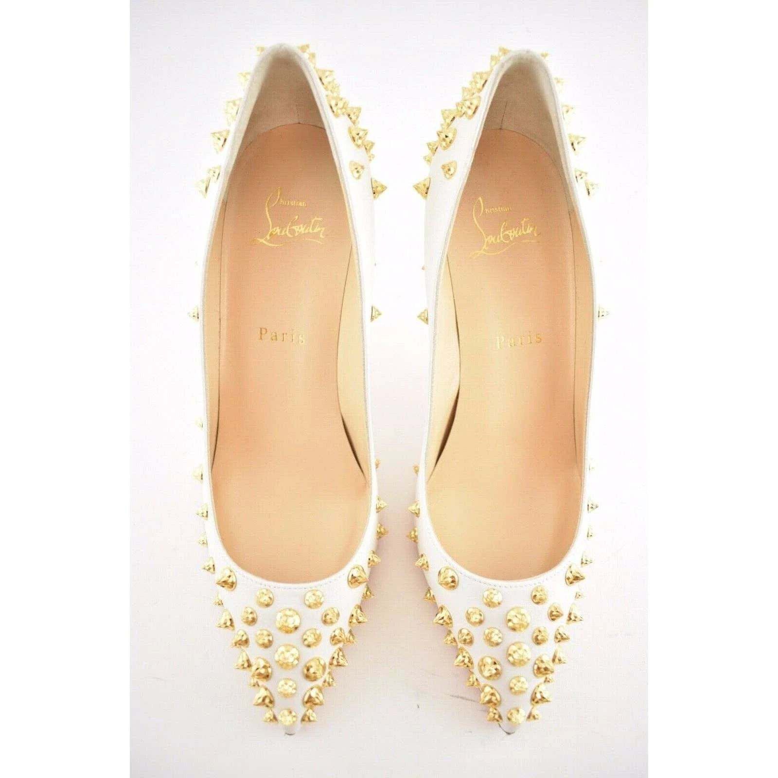 Christian Louboutin Aimantaclou 85 White Snow Gold Spike Pigalle Heel Pump 36.5 Size US 6.5 / IT 36.5 - 7 Thumbnail