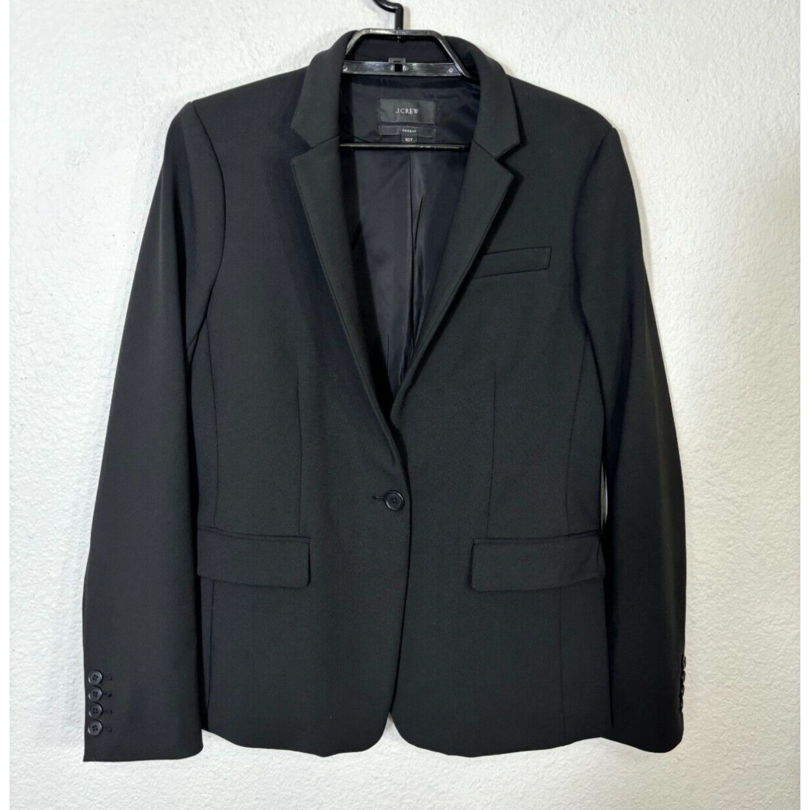 image of J Crew J. Crew Size 10T Regent Four Season Stretch One Button Blazer Suit Jacket Black in White, Wo