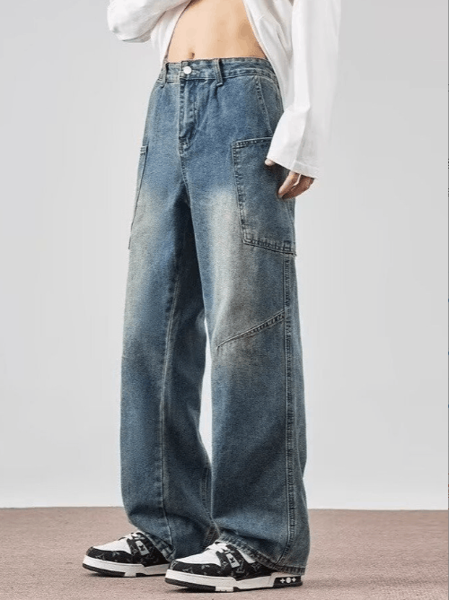 Japanese Brand × Jean Retro distressed loose-fitting trendy washed jeans Size US 32 / EU 48 - 3 Thumbnail