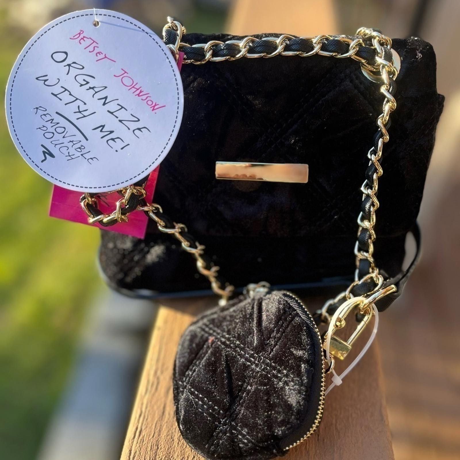 Betsey Johnson Betsey Johnson Xoval Black Velour Crossbody Bag W Pouch Size ONE SIZE - 3 Thumbnail