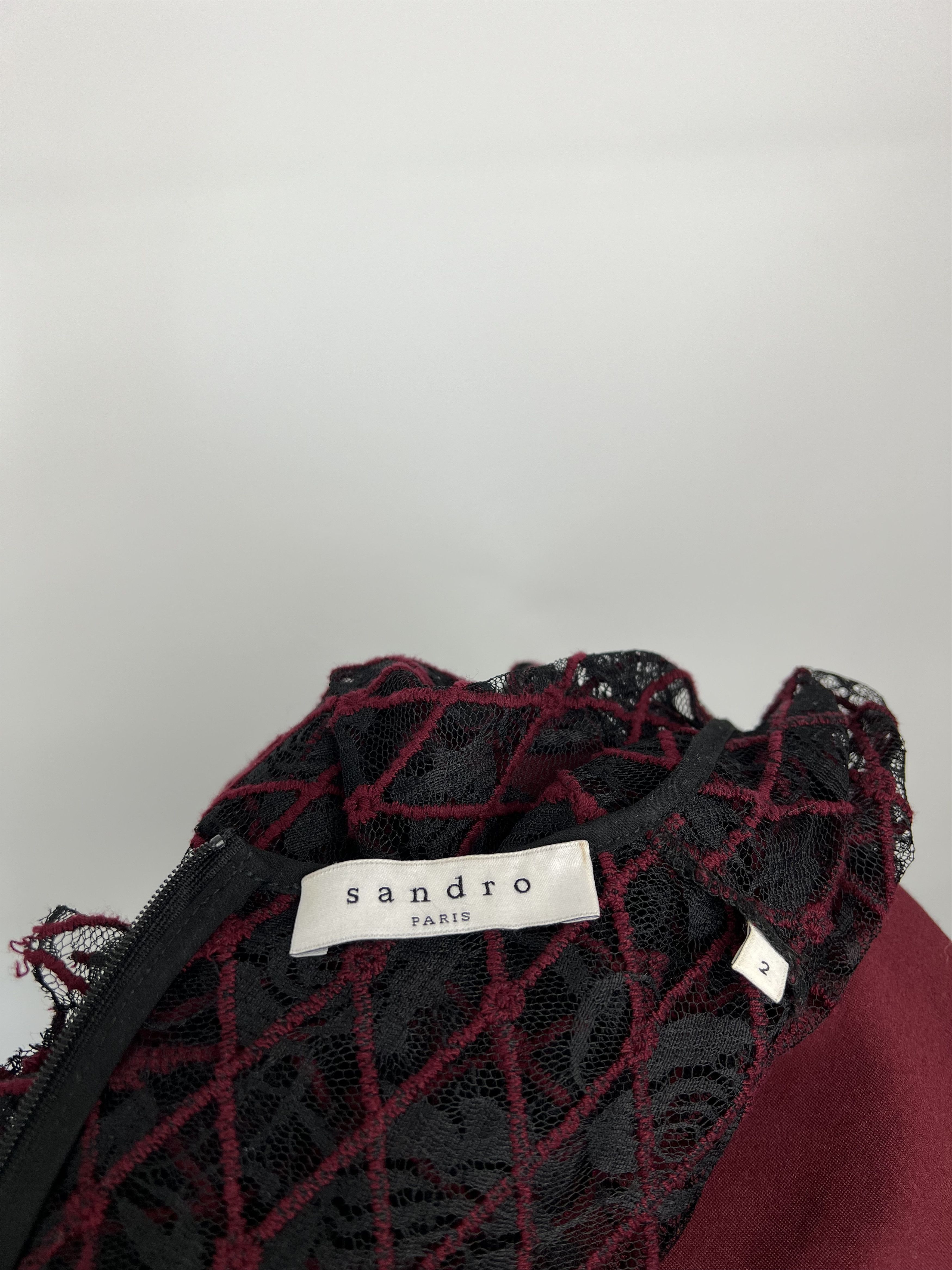 Sandro Sandro Burgundy Black Lace Short Dress Size 2 Size XS / US 0-2 / IT 36-38 - 10 Thumbnail