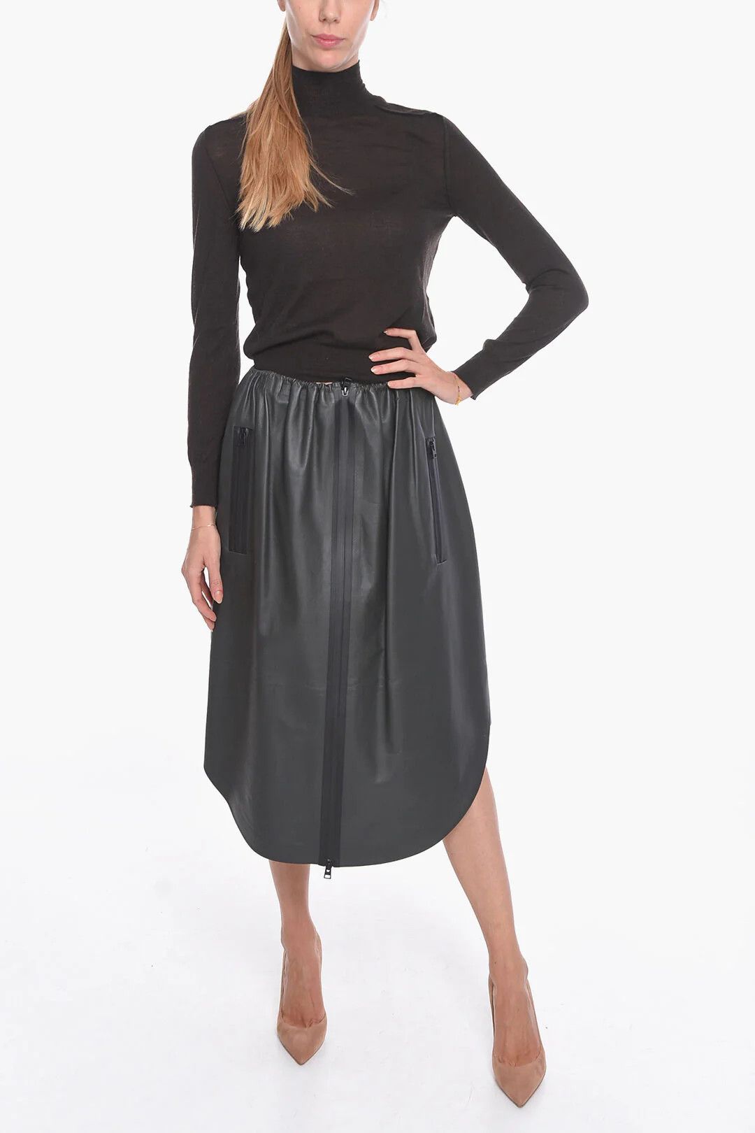 Bottega Veneta og1mm0426 Leather Midi Skirt in Grey Size 28" / US 6 / IT 42 - 4 Thumbnail